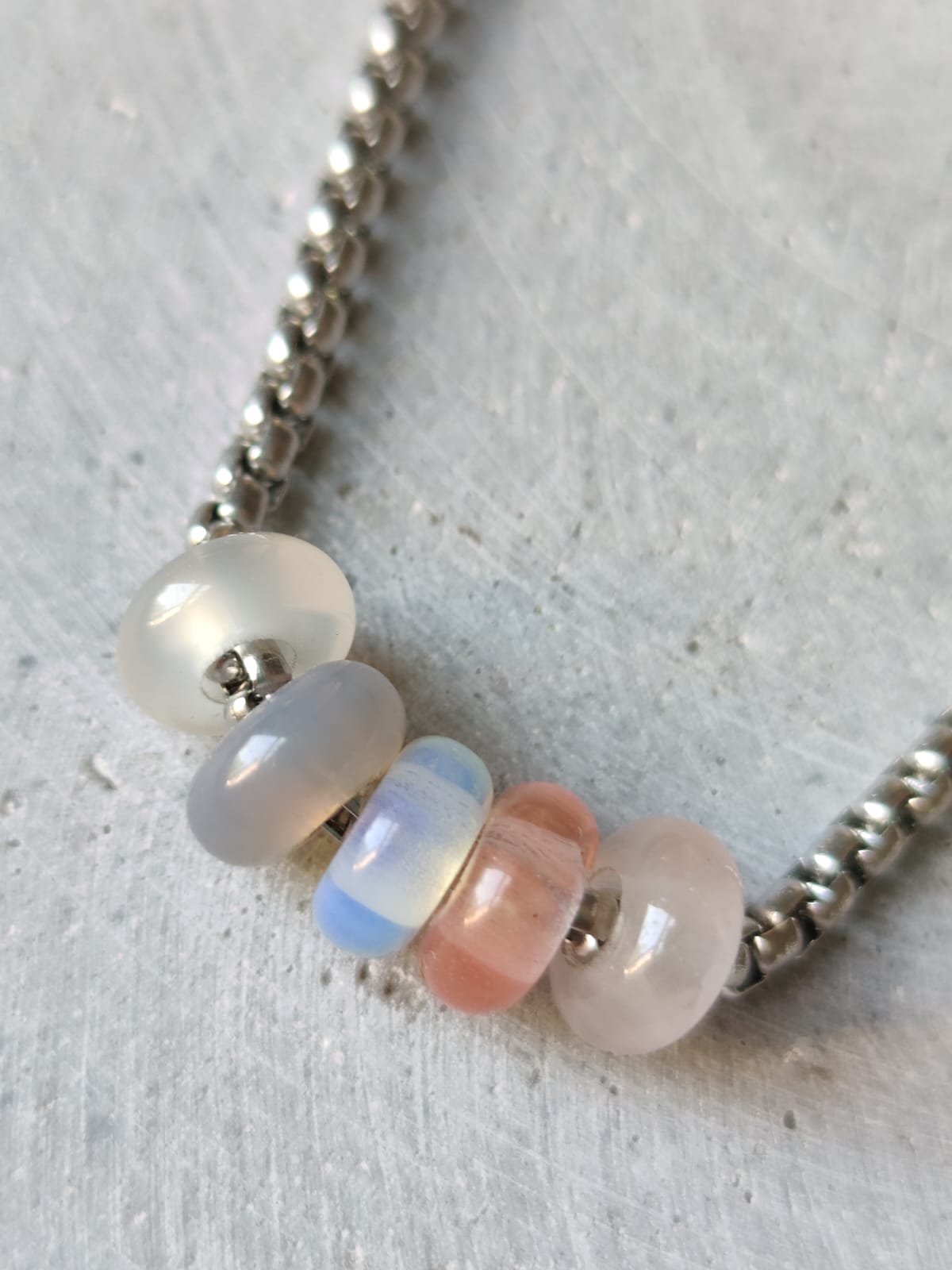 Mixed Pastel Donut on Box Chain Stainless Steel Necklace