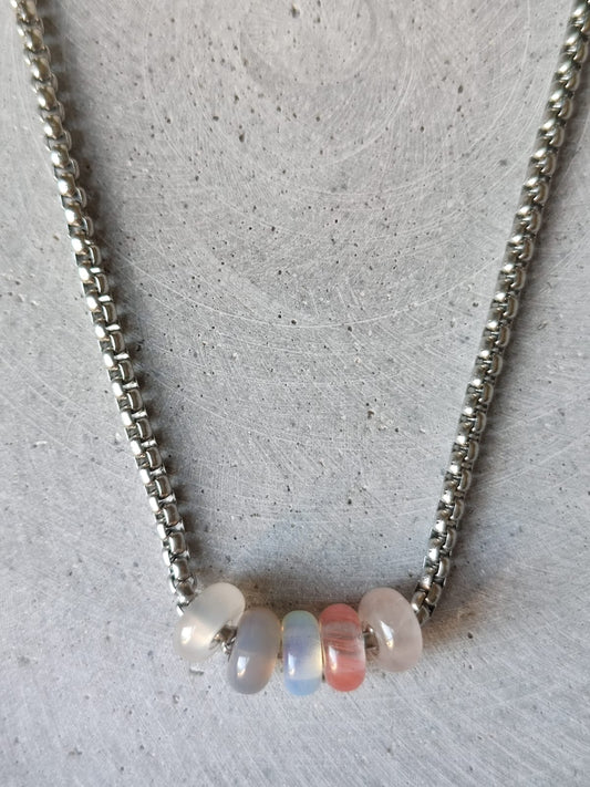 Mixed Pastel Donut on Box Chain Stainless Steel Necklace