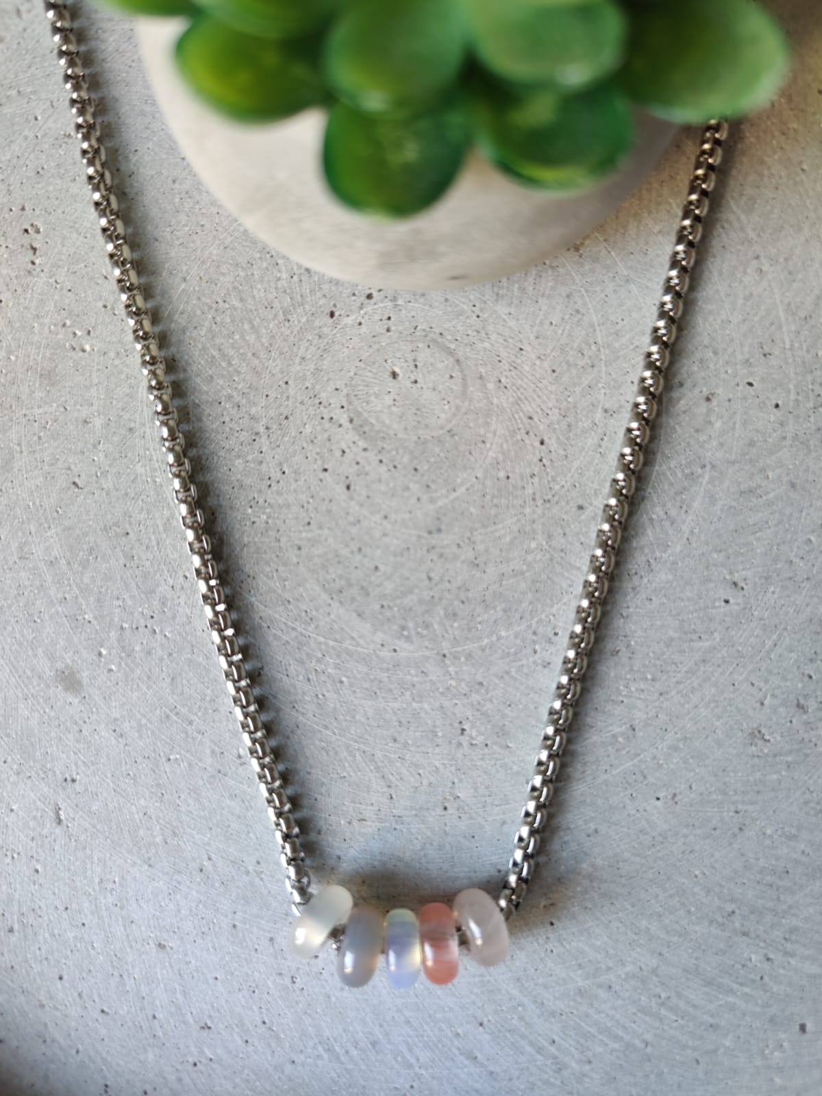 Mixed Pastel Donut on Box Chain Stainless Steel Necklace