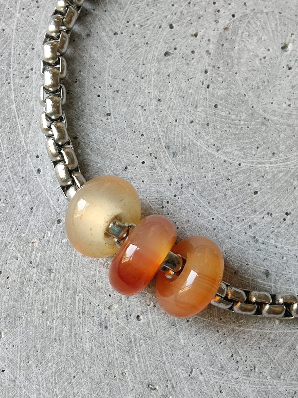 Carnelian Donut on Box Chain Stainless Steel Bracelet