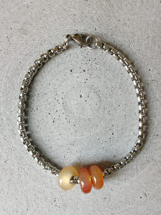 Carnelian Donut on Box Chain Stainless Steel Bracelet
