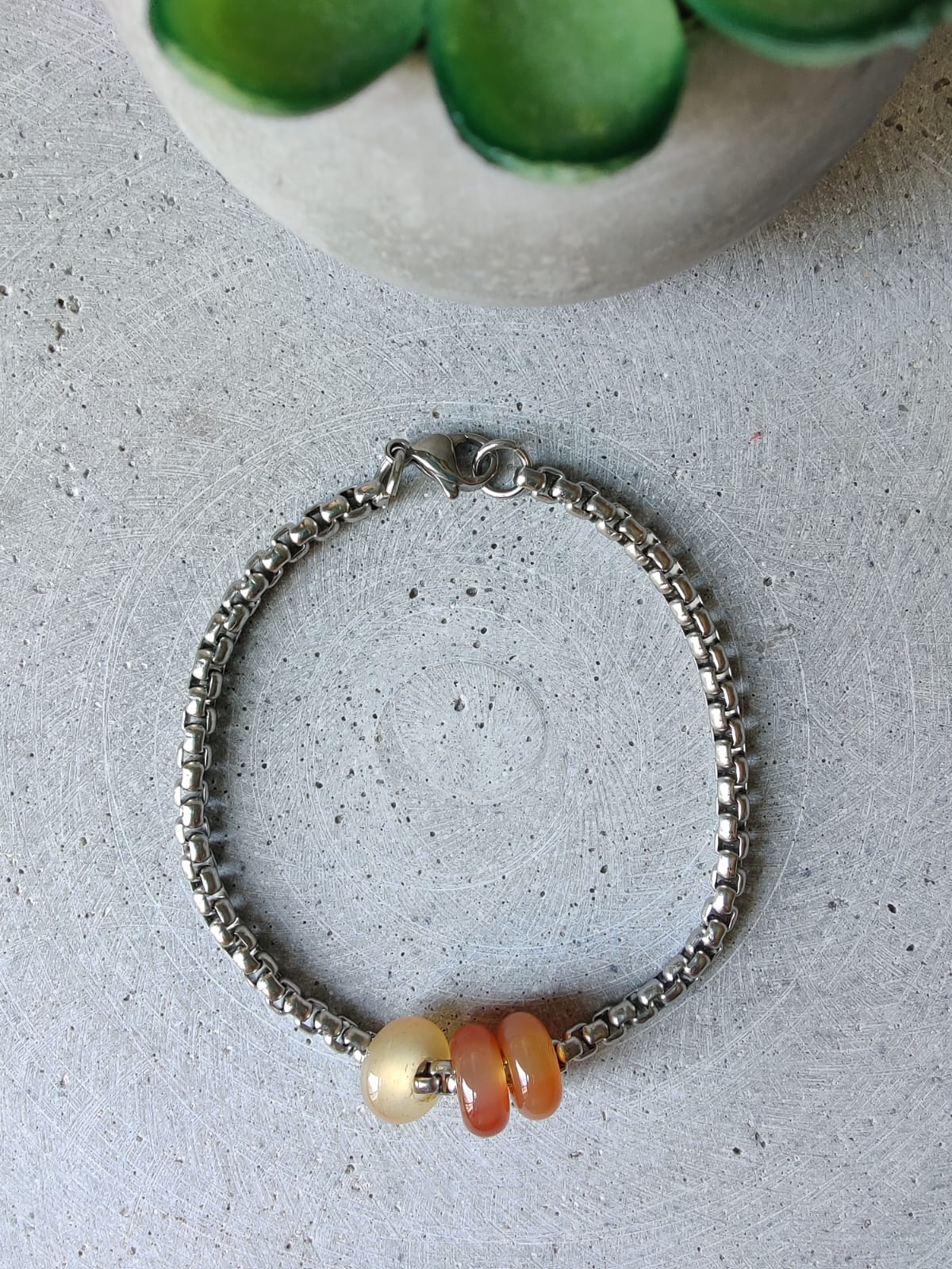 Carnelian Donut on Box Chain Stainless Steel Bracelet