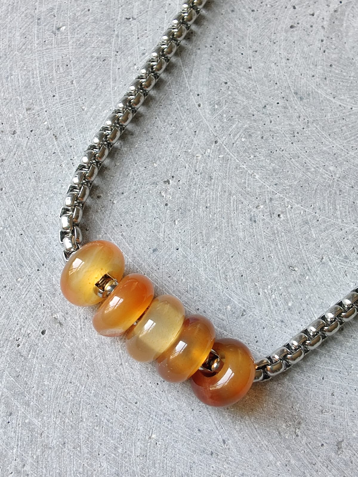 Carnelian Donuts on Box Chain Stainless Steel Necklace