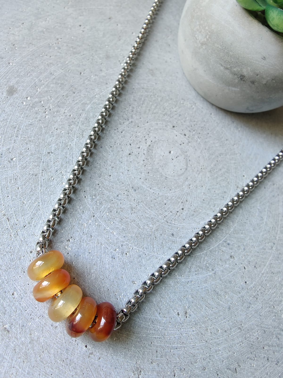 Carnelian Donuts on Box Chain Stainless Steel Necklace
