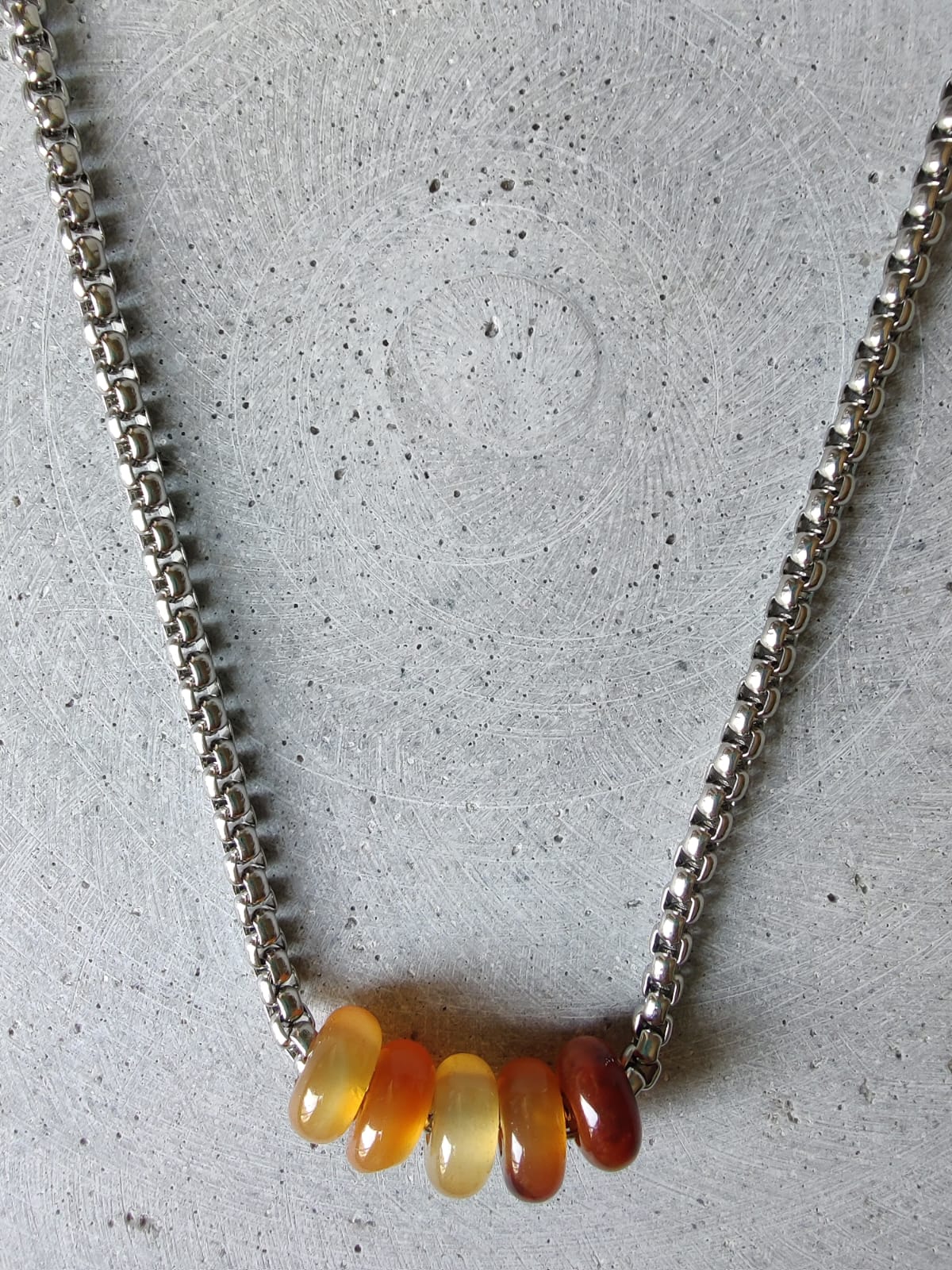 Carnelian Donuts on Box Chain Stainless Steel Necklace
