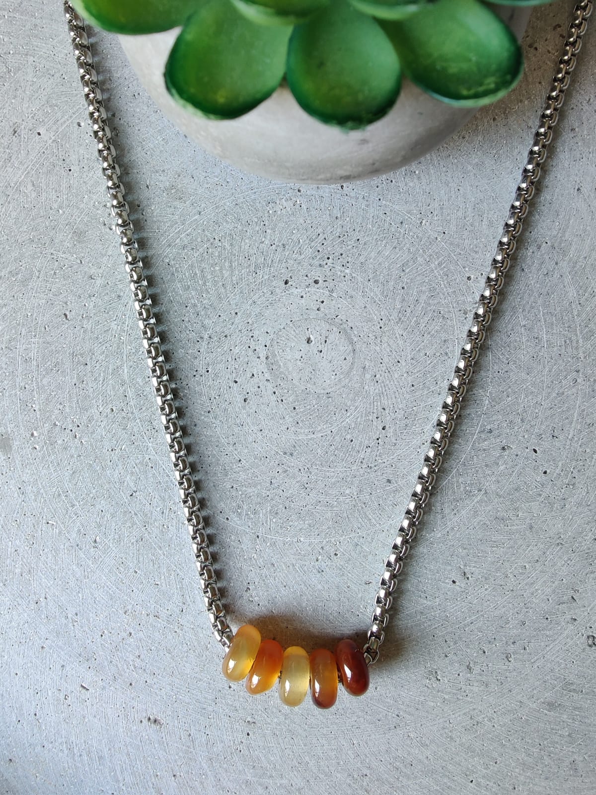 Carnelian Donuts on Box Chain Stainless Steel Necklace