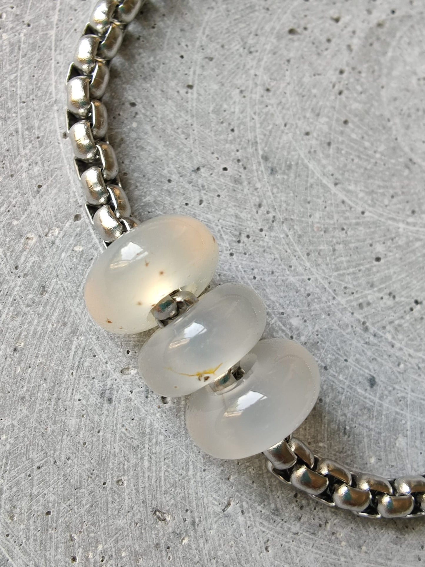 White Agate Donuts on Box Chain Stainless Steel Bracelet