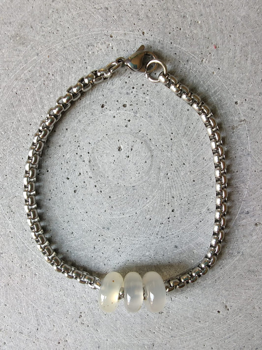 White Agate Donuts on Box Chain Stainless Steel Bracelet