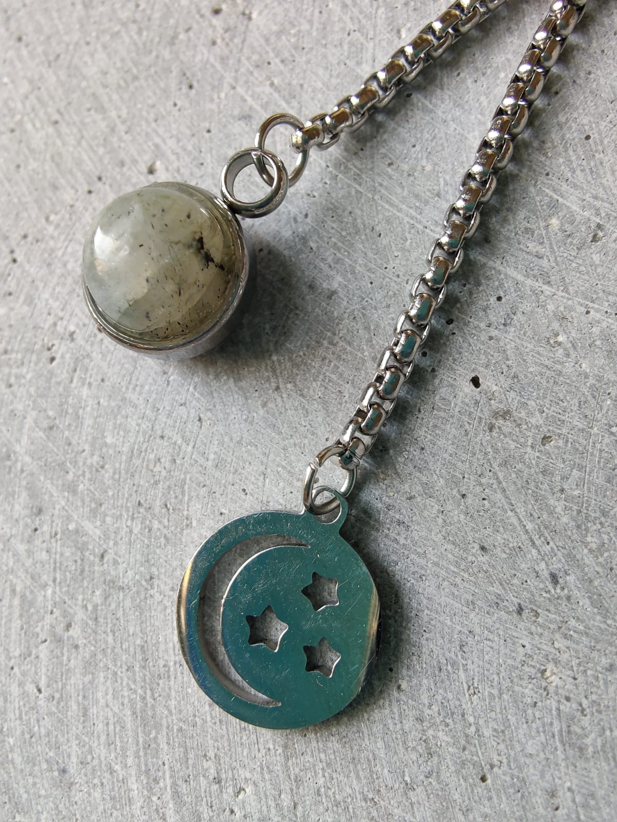 Labradorite Dangle Bracelet With Moon And Star Charm on Stainless Steel Box Chain