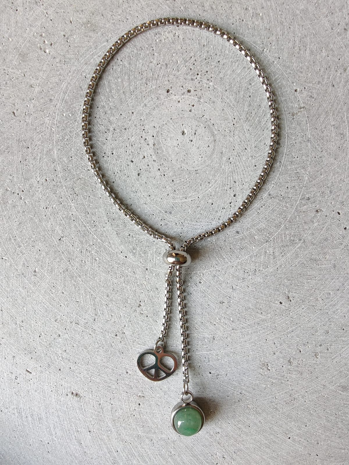 Matching Green Avenurine Dangle Bracelet on Stainless Steel Box Chain