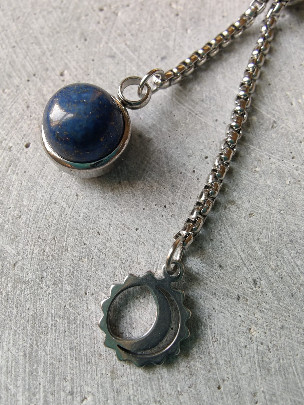 Lapis Lazuli Dangle Bracelet With Moon Charm on Stainless Steel Box Chain