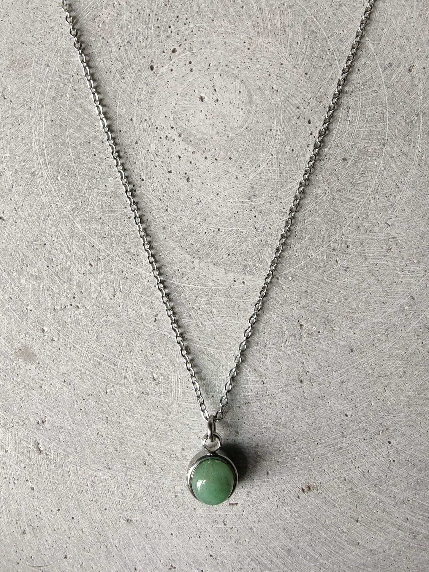 Circular Green Avenurine Drop Necklace on Stainless Steel Box Chain
