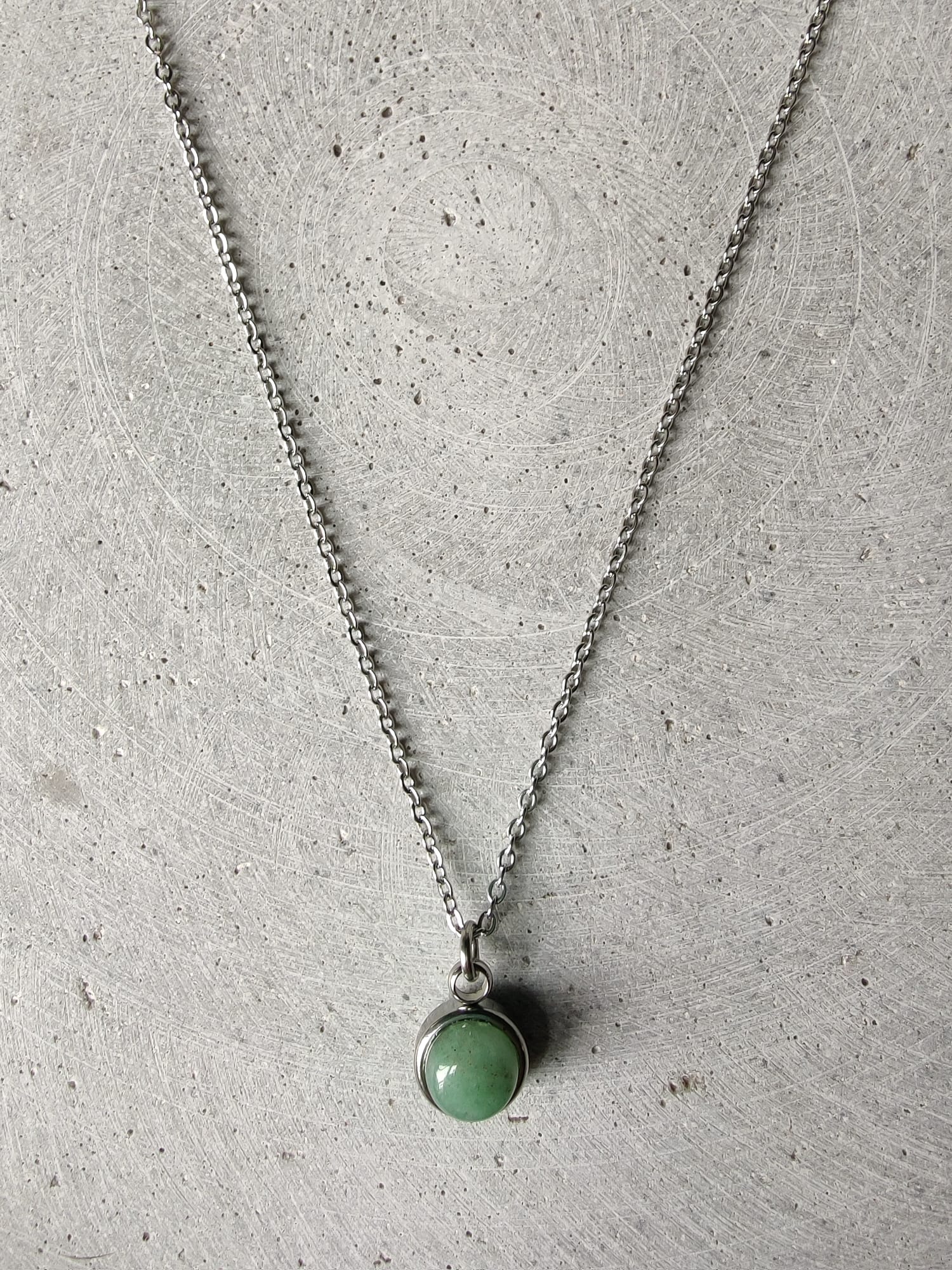 Circular Green Avenurine Drop Necklace on Stainless Steel Box Chain