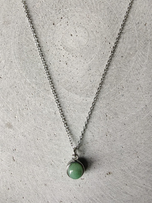Circular Green Avenurine Drop Necklace on Stainless Steel Box Chain