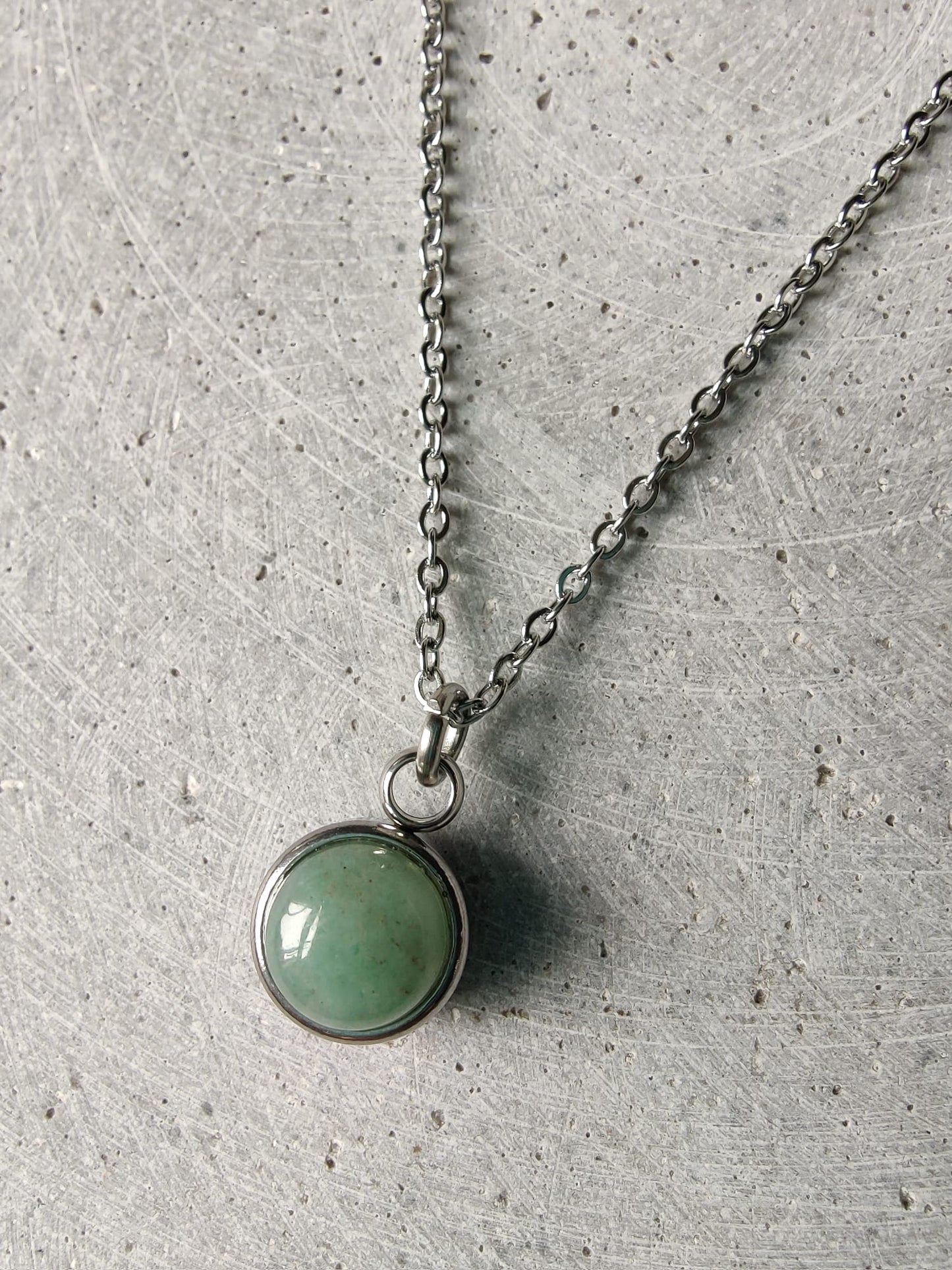 Circular Green Avenurine Drop Necklace on Stainless Steel Box Chain