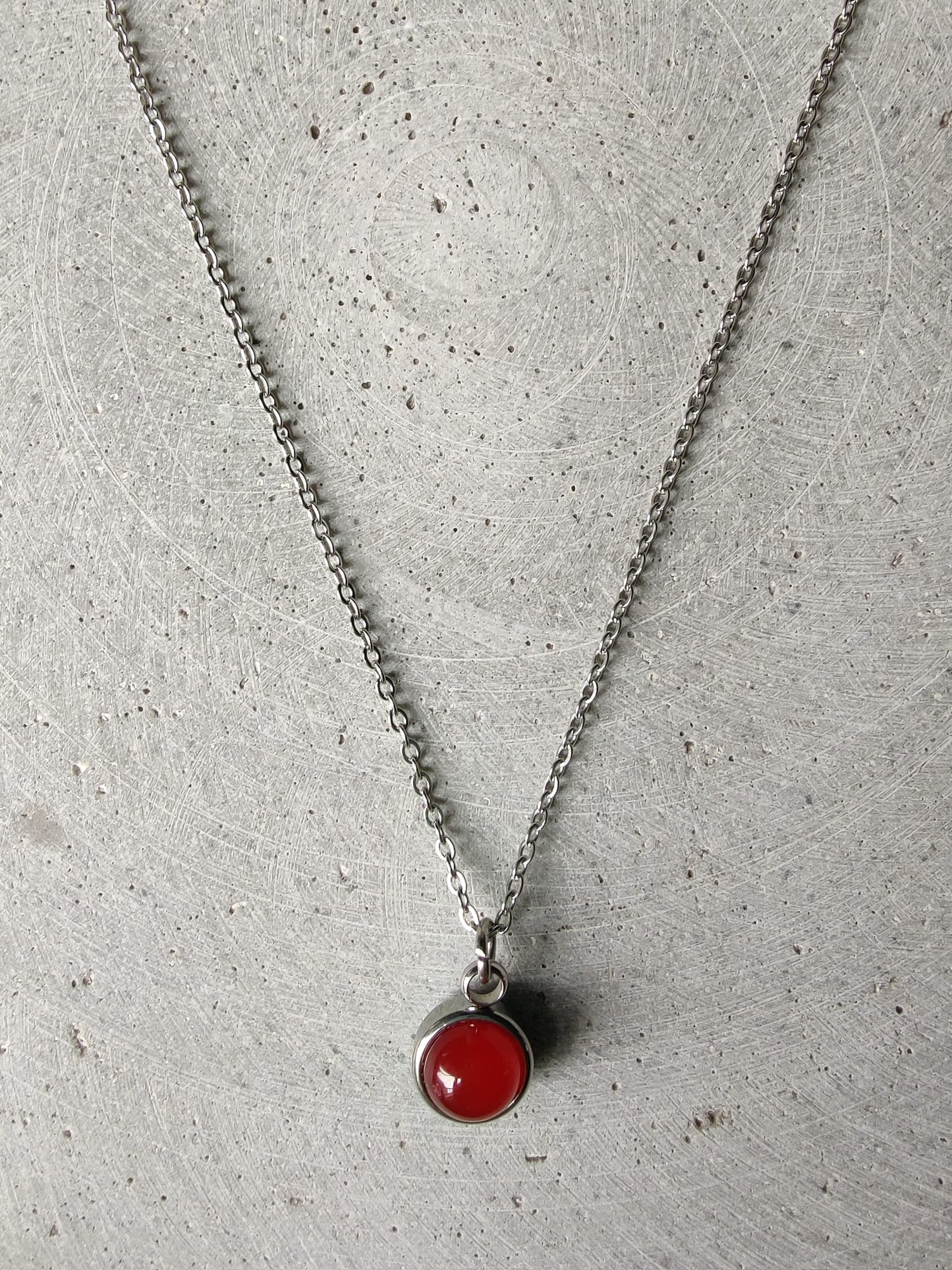 Carnelian Drop Necklace on Stainless Steel Box Chain