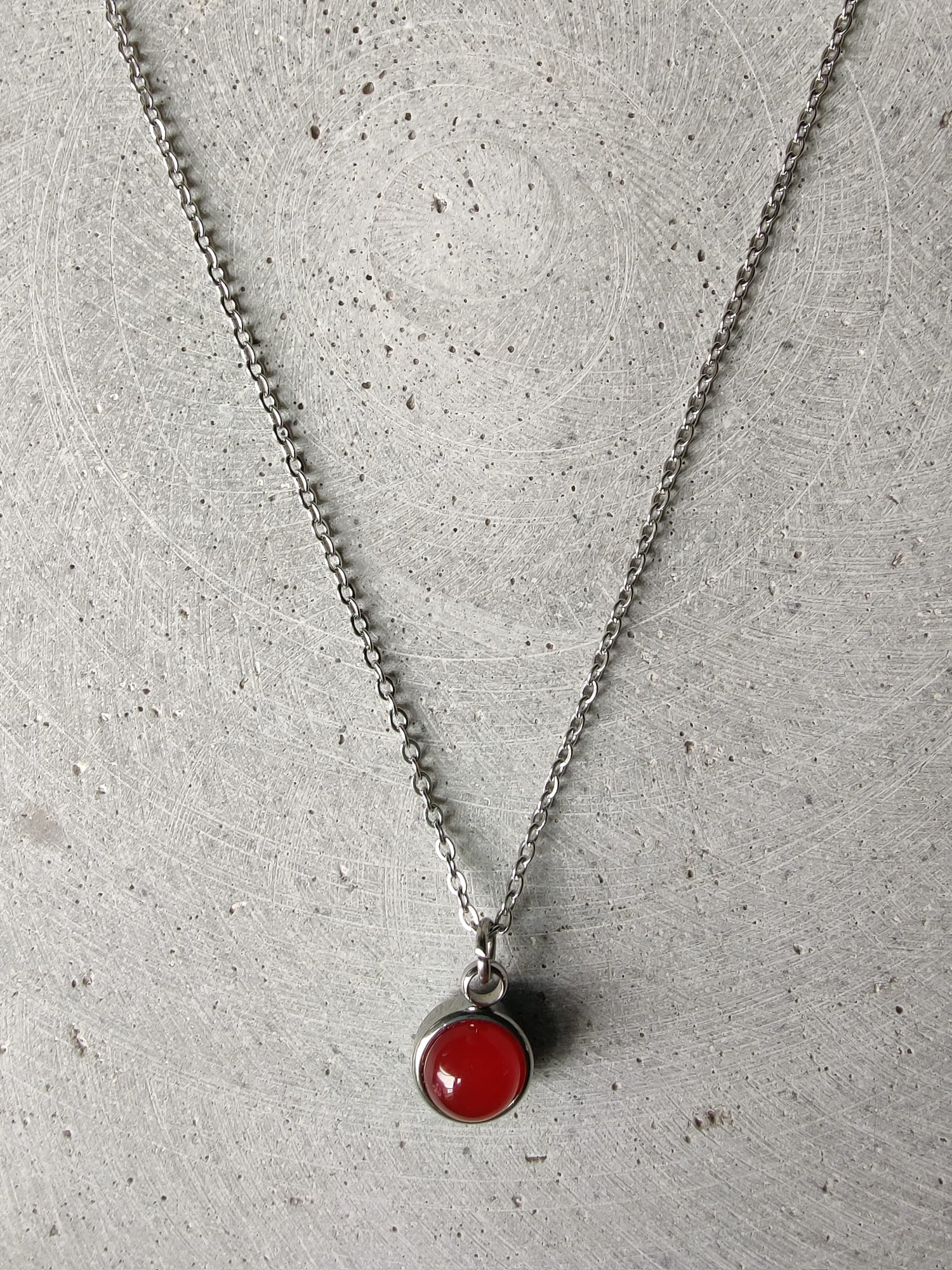 Carnelian Drop Necklace on Stainless Steel Box Chain