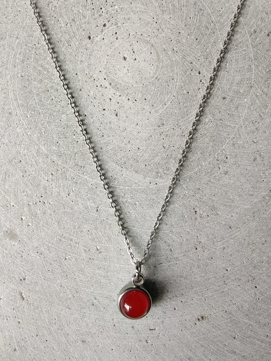 Carnelian Drop Necklace on Stainless Steel Box Chain
