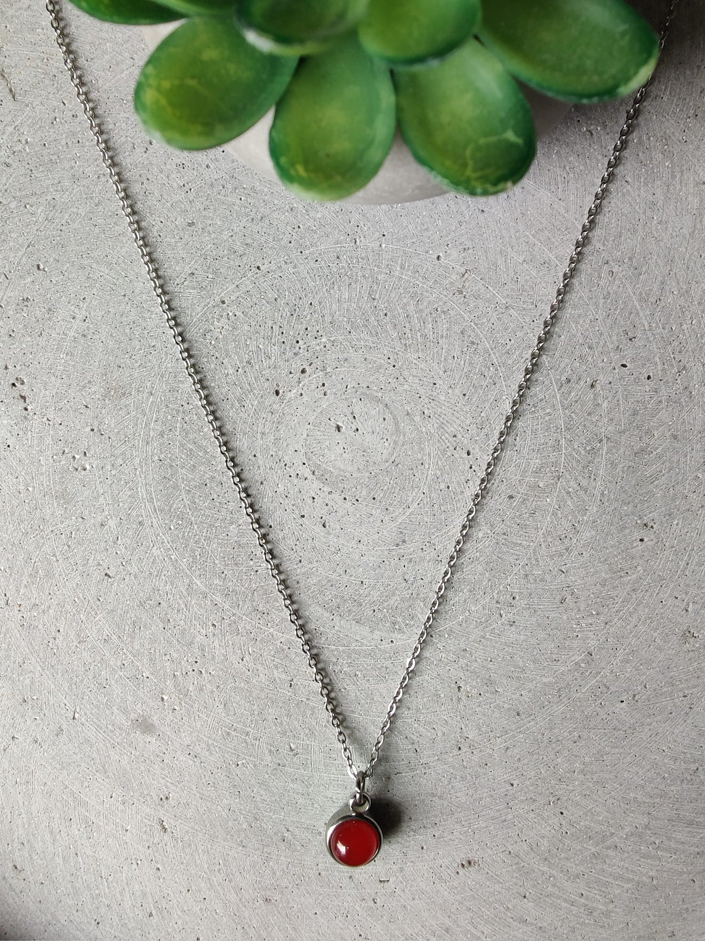 Carnelian Drop Necklace on Stainless Steel Box Chain