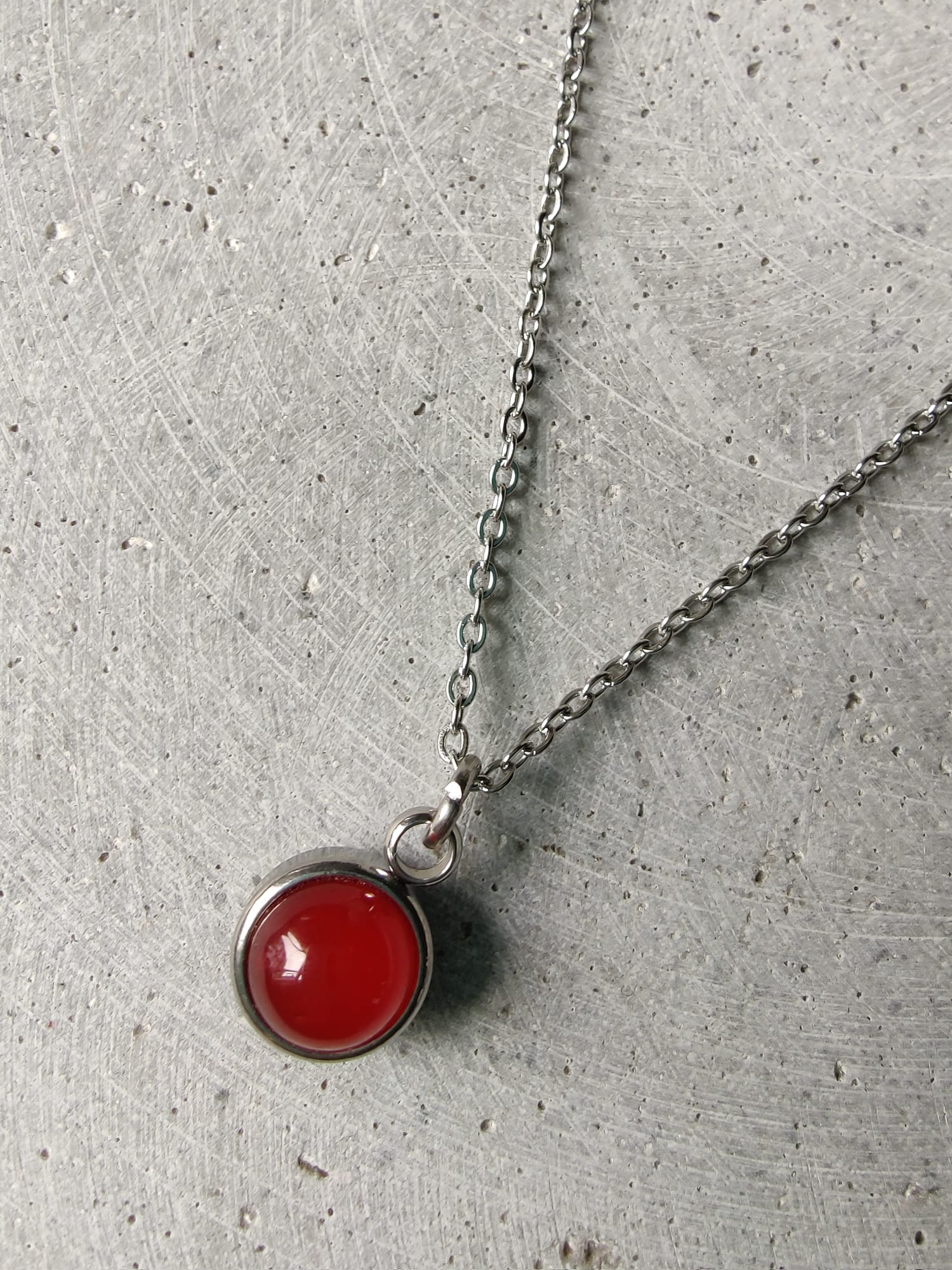 Carnelian Drop Necklace on Stainless Steel Box Chain