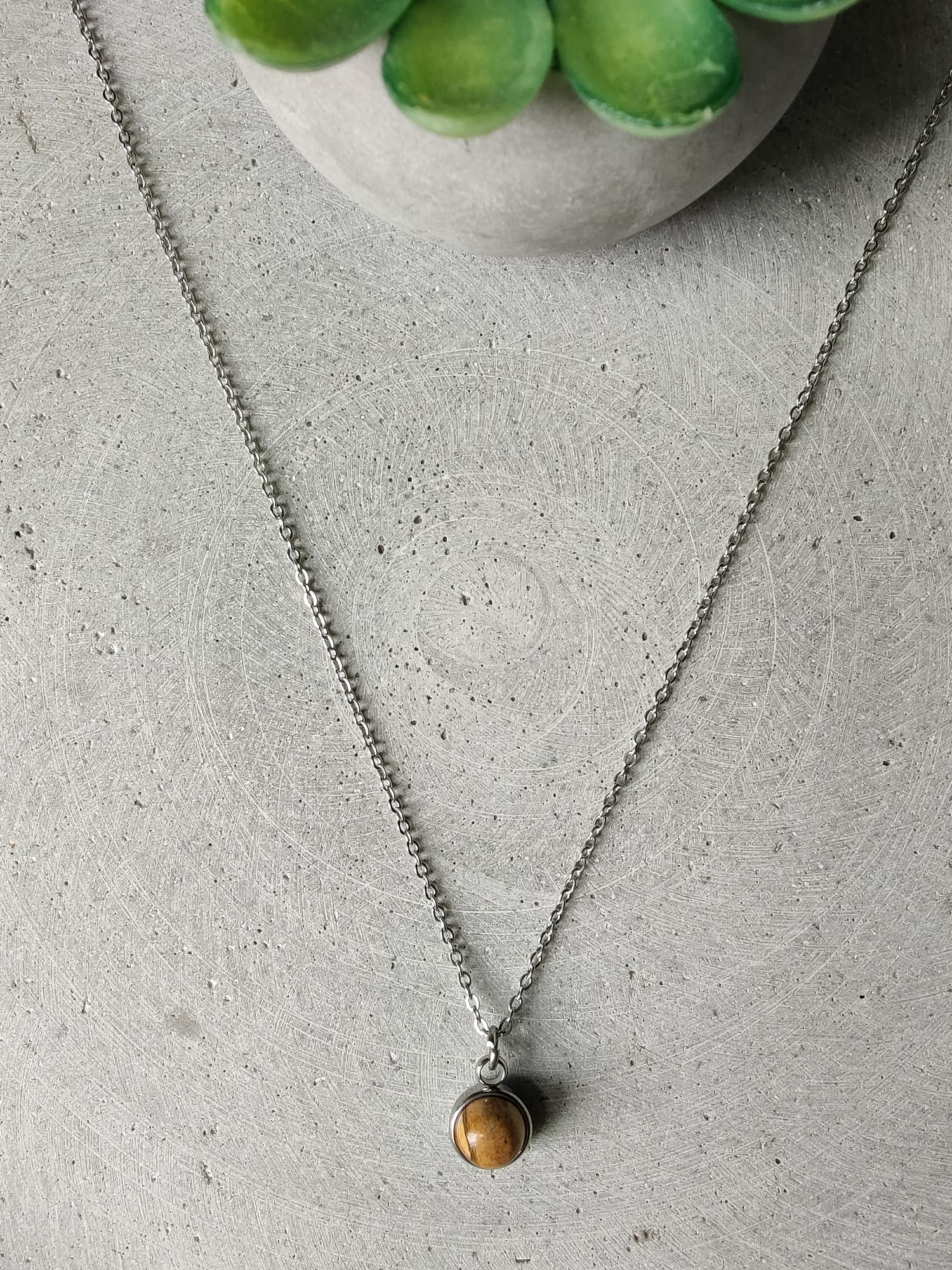 Picture Jasper Drop Necklace on Stainless Steel Box Chain