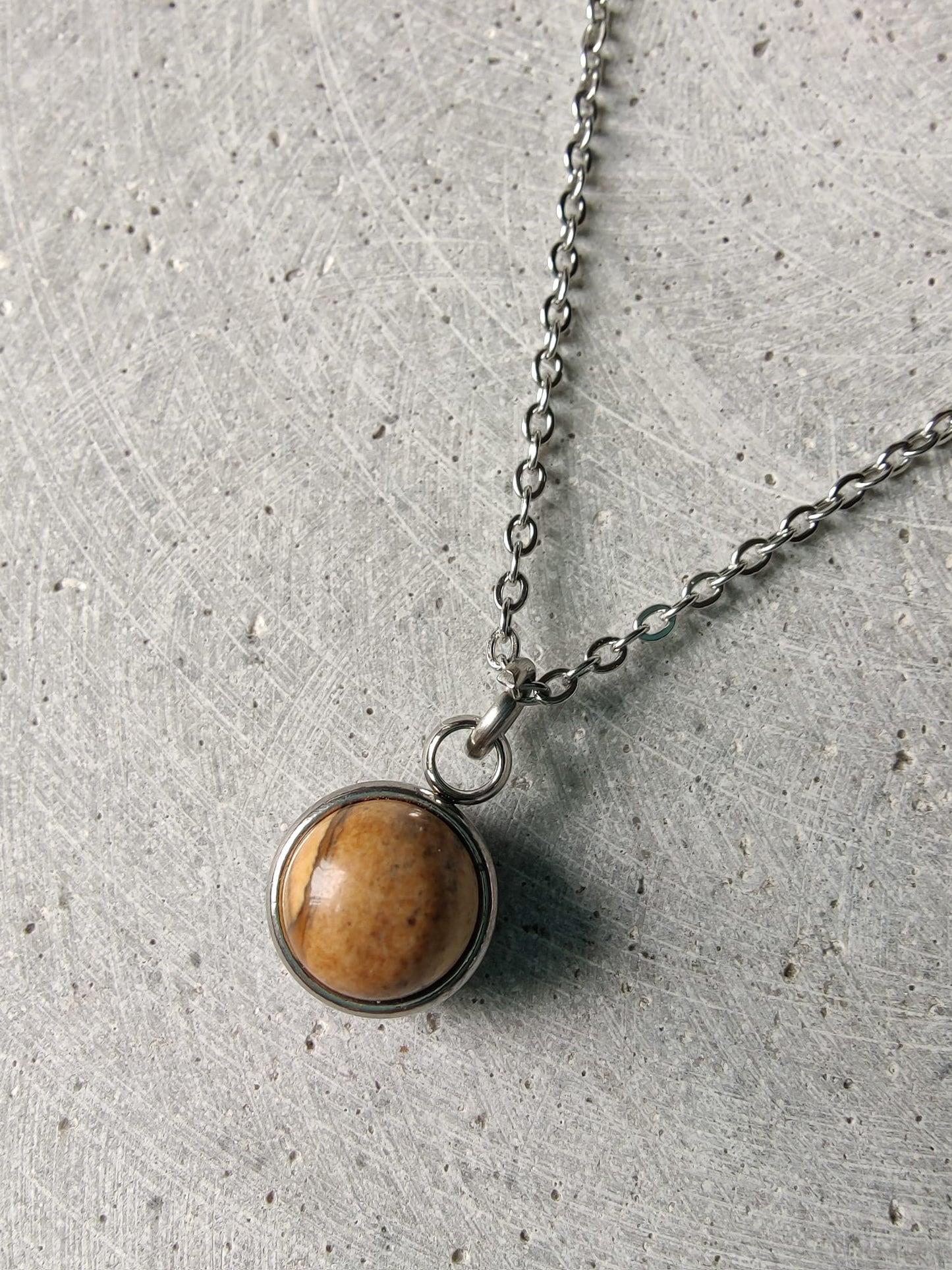 Picture Jasper Drop Necklace on Stainless Steel Box Chain