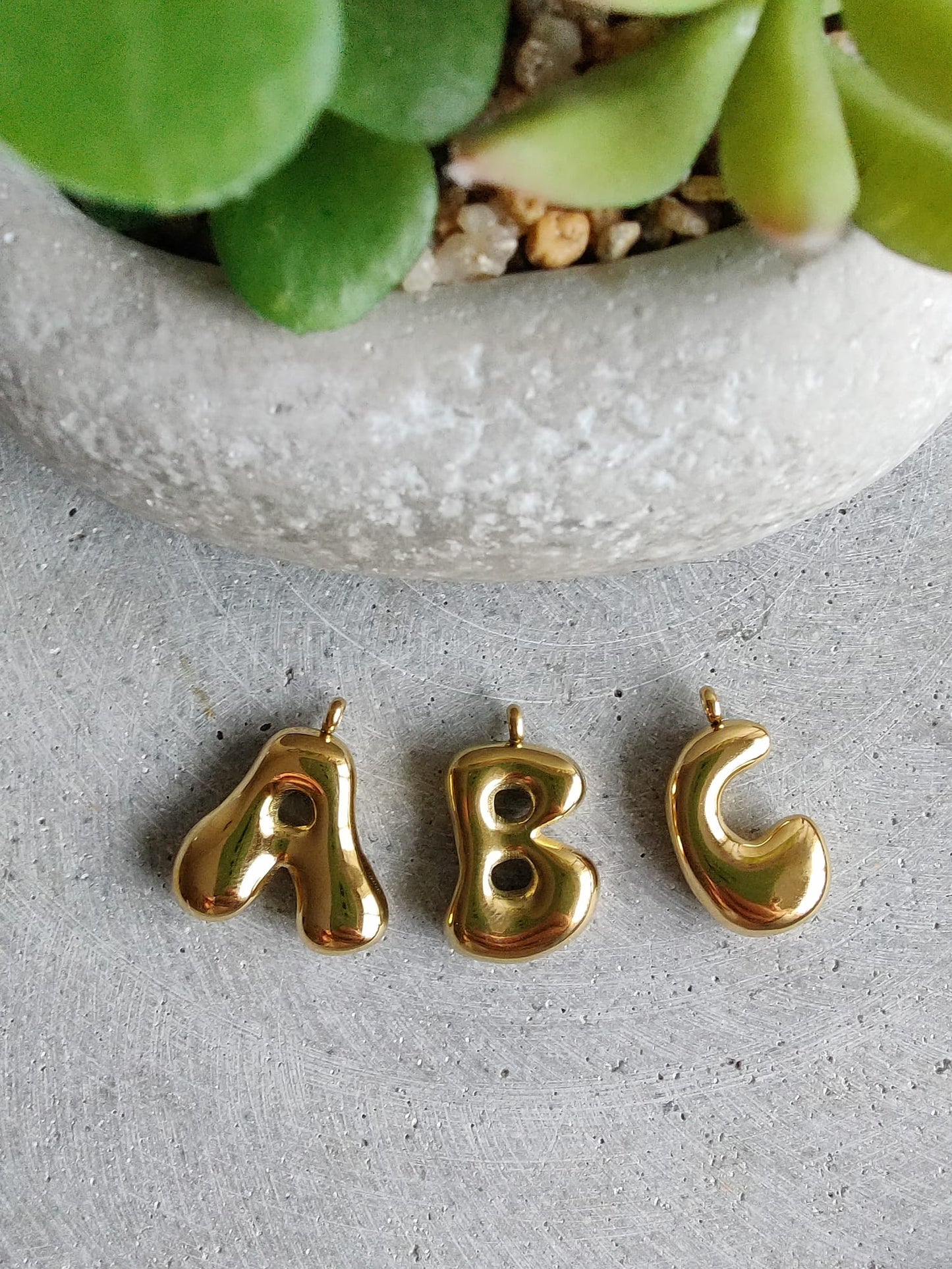 Gold Bubble Initial Letter Stainless Steel Necklace