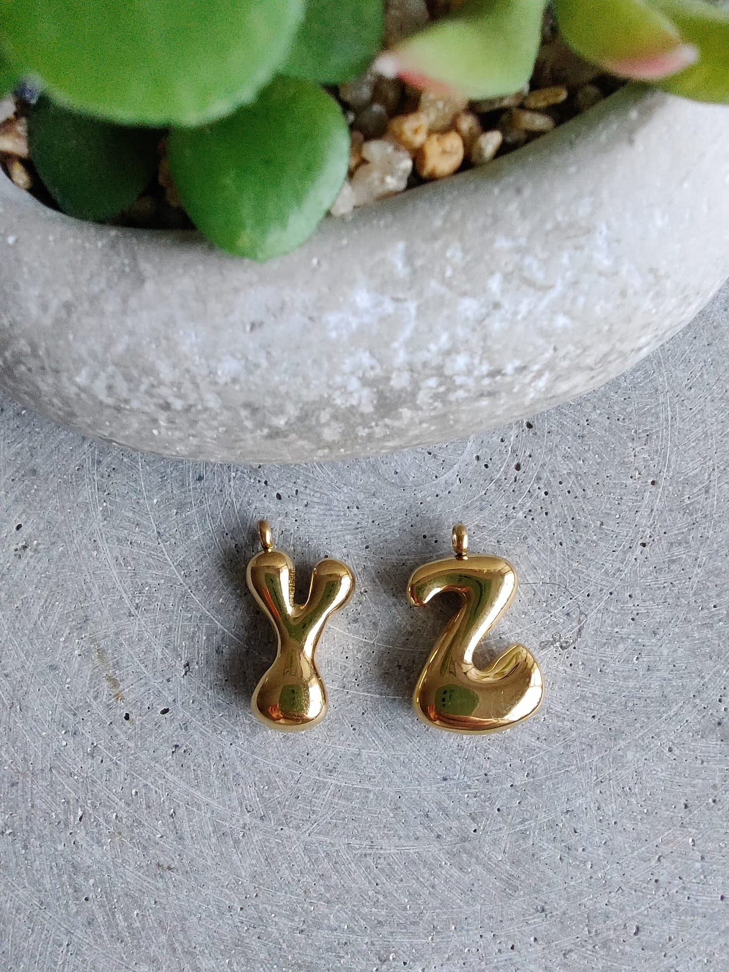 Gold Bubble Initial Letter Stainless Steel Necklace