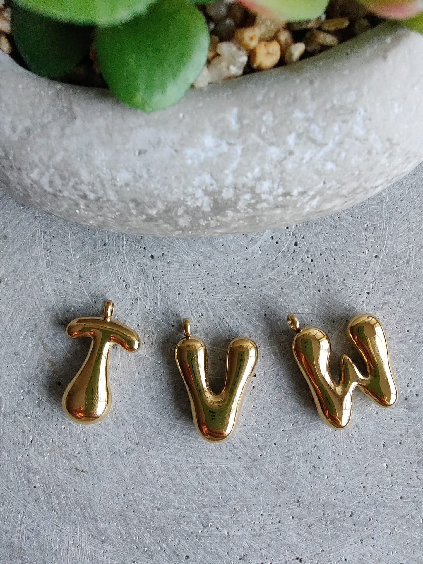 Gold Bubble Initial Letter Stainless Steel Necklace