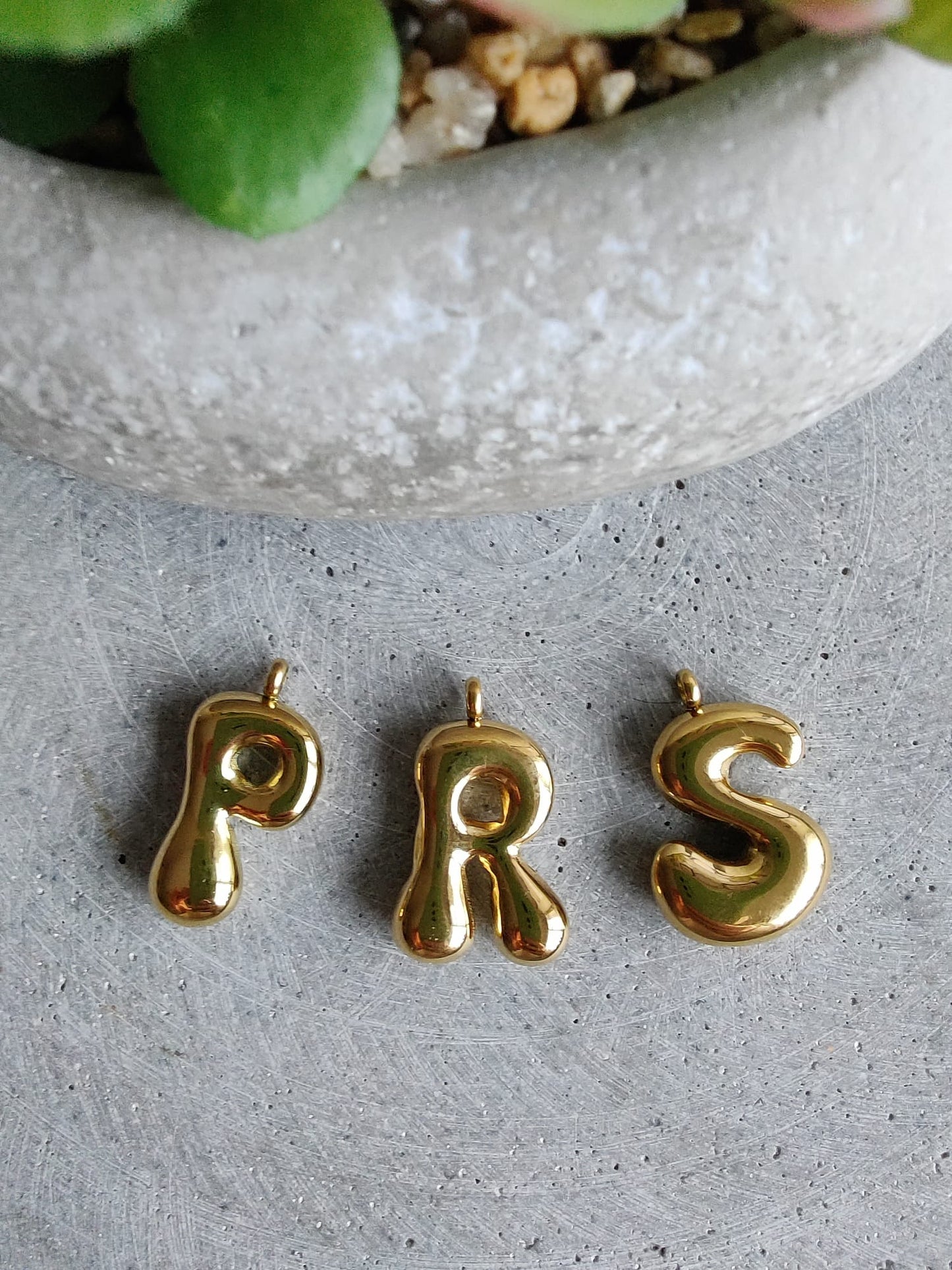 Gold Bubble Initial Letter Stainless Steel Necklace