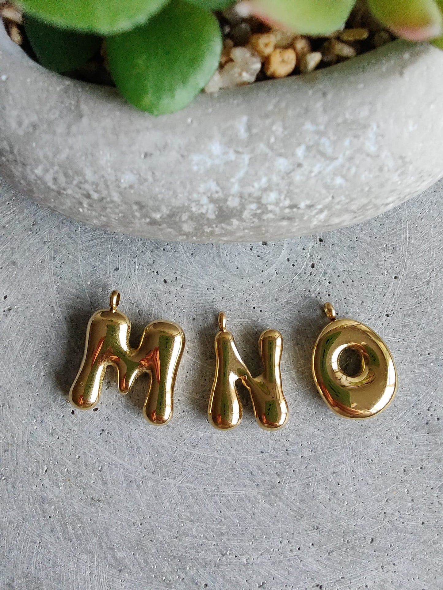 Gold Bubble Initial Letter Stainless Steel Necklace