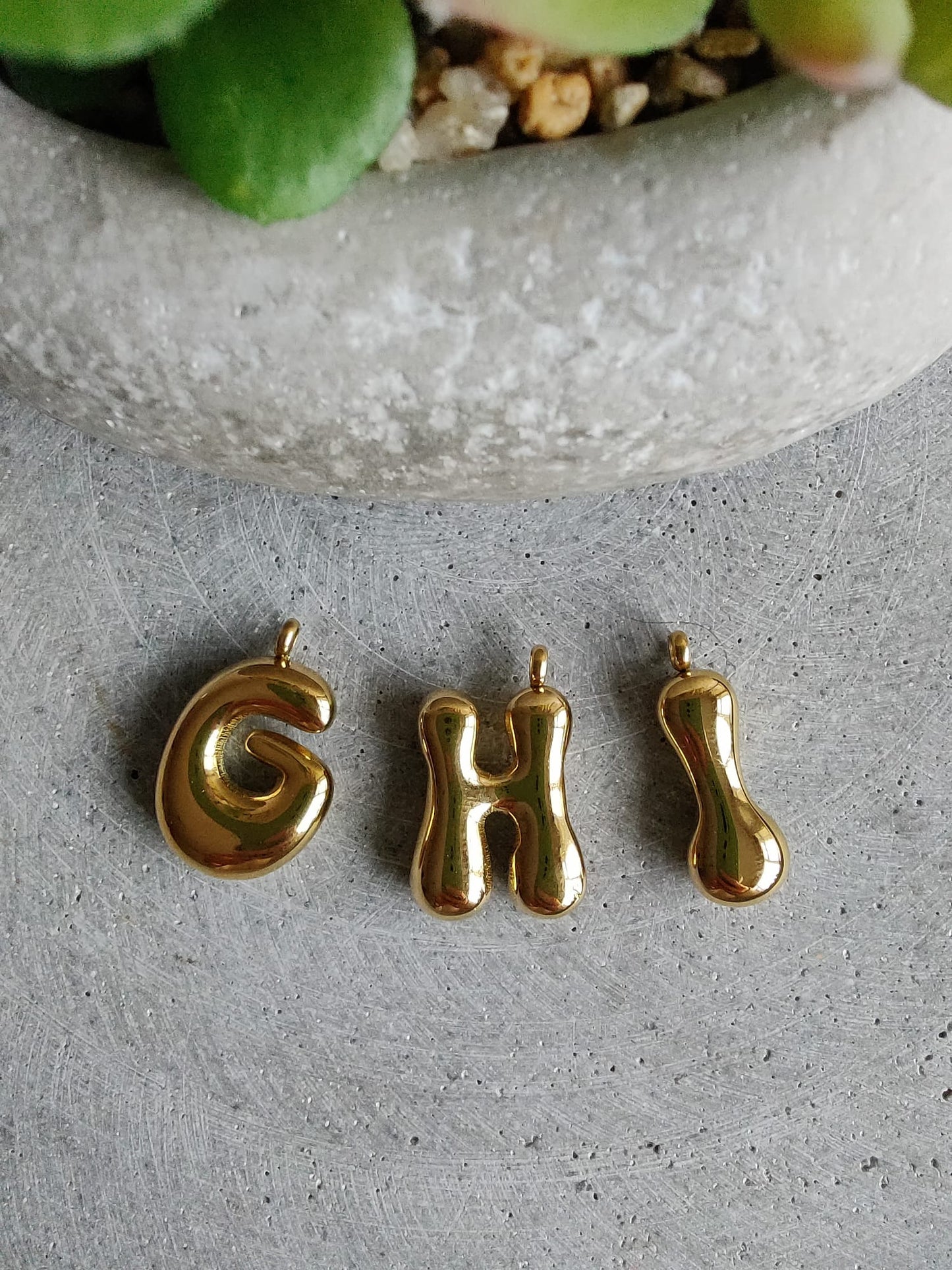 Gold Bubble Initial Letter Stainless Steel Necklace