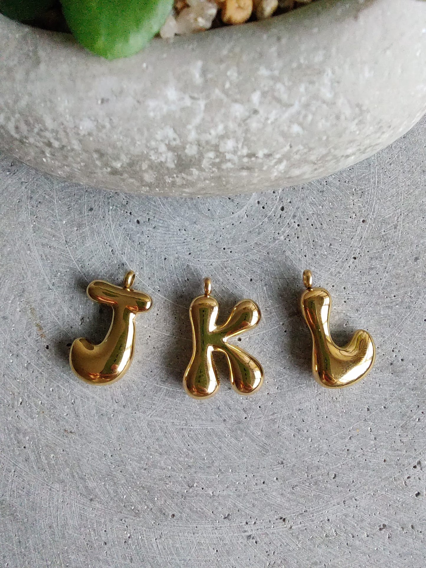 Gold Bubble Initial Letter Stainless Steel Necklace