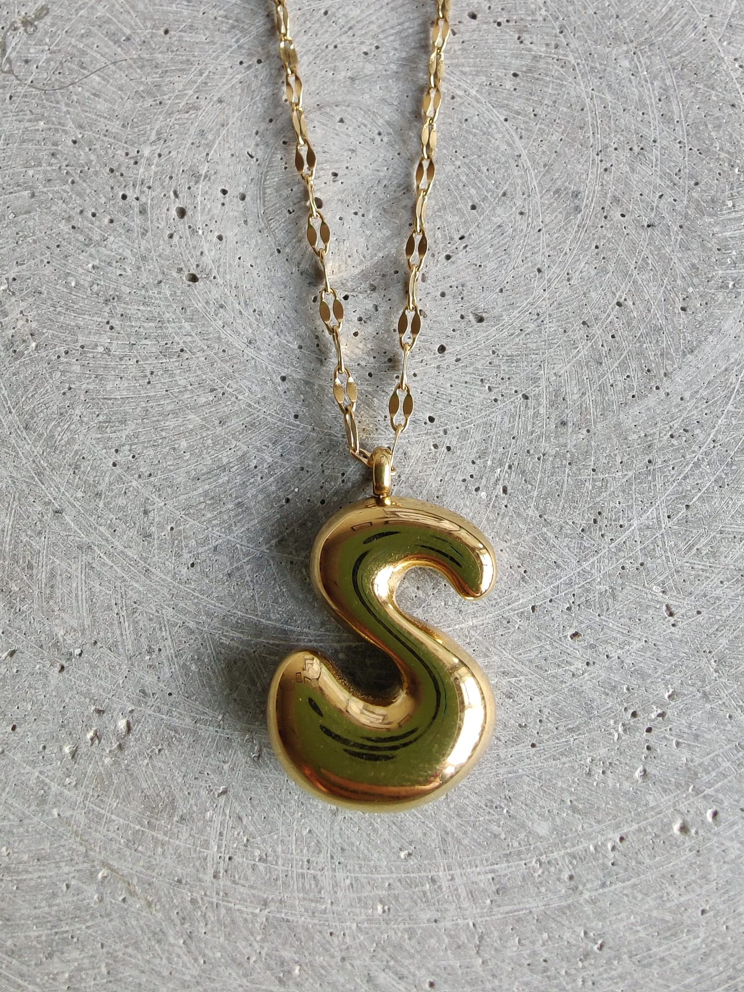 Gold Bubble Initial Letter Stainless Steel Necklace