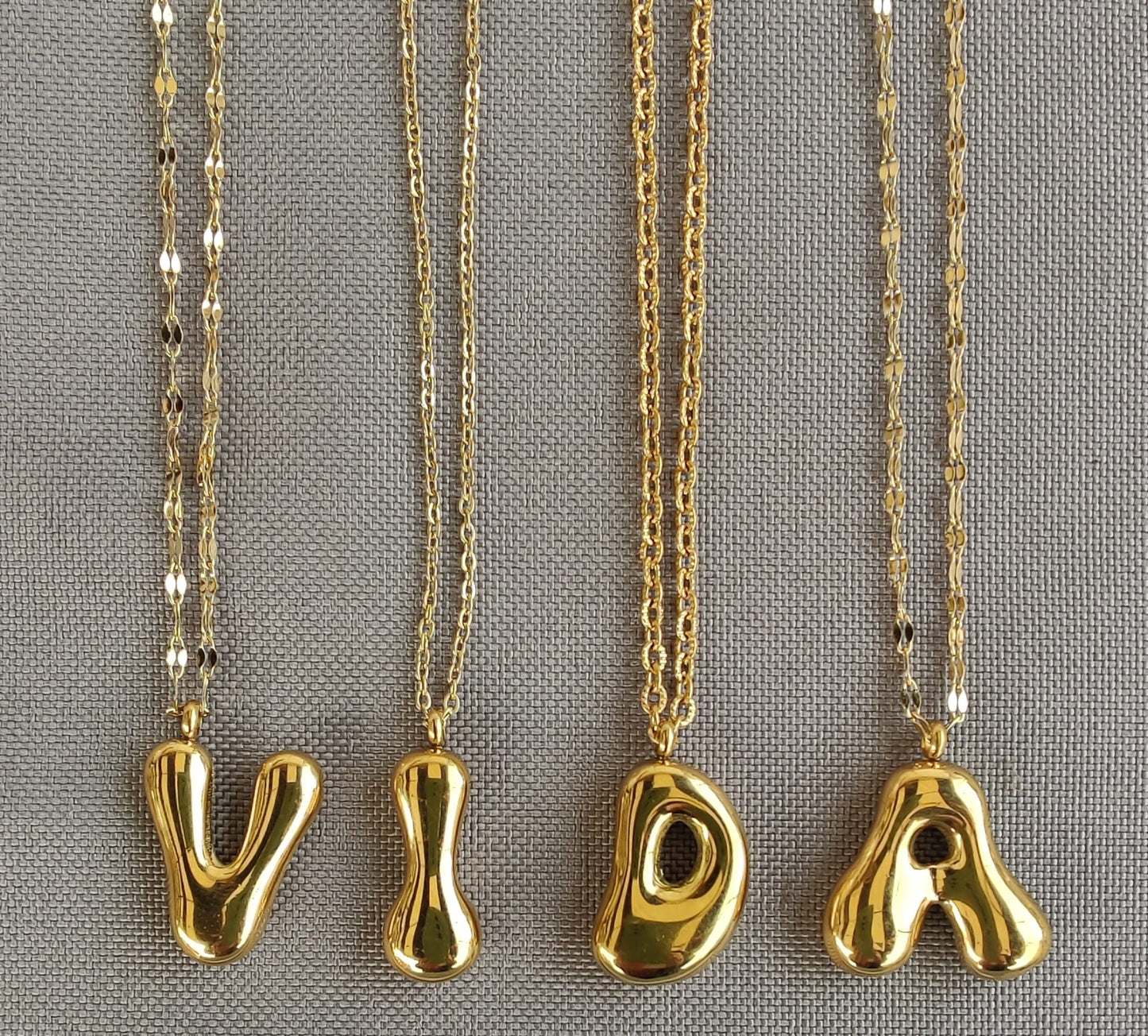 Gold Bubble Initial Letter Stainless Steel Necklace