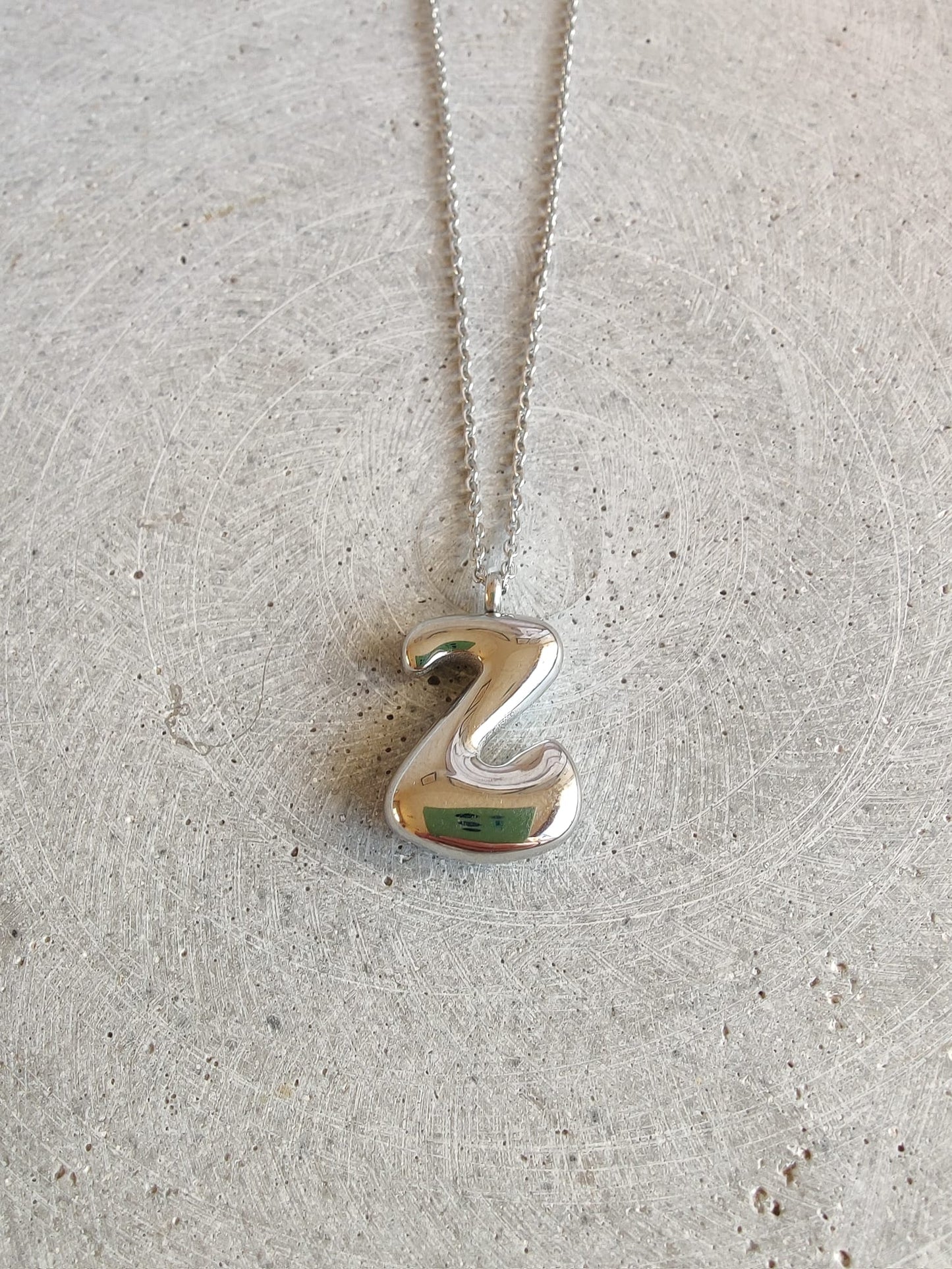 Silver Bubble Initial Letter Stainless Steel Necklace