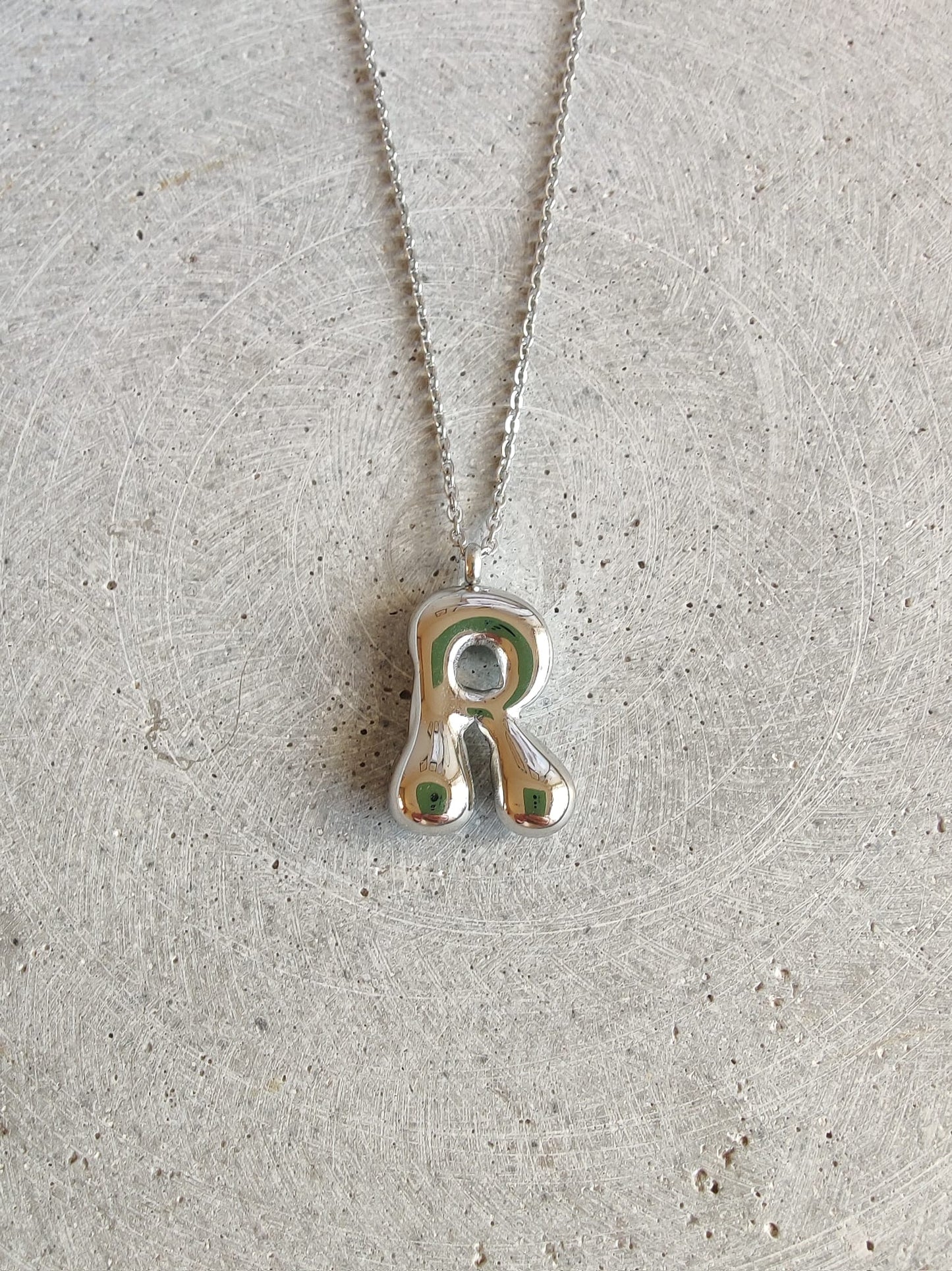 Silver Bubble Initial Letter Stainless Steel Necklace