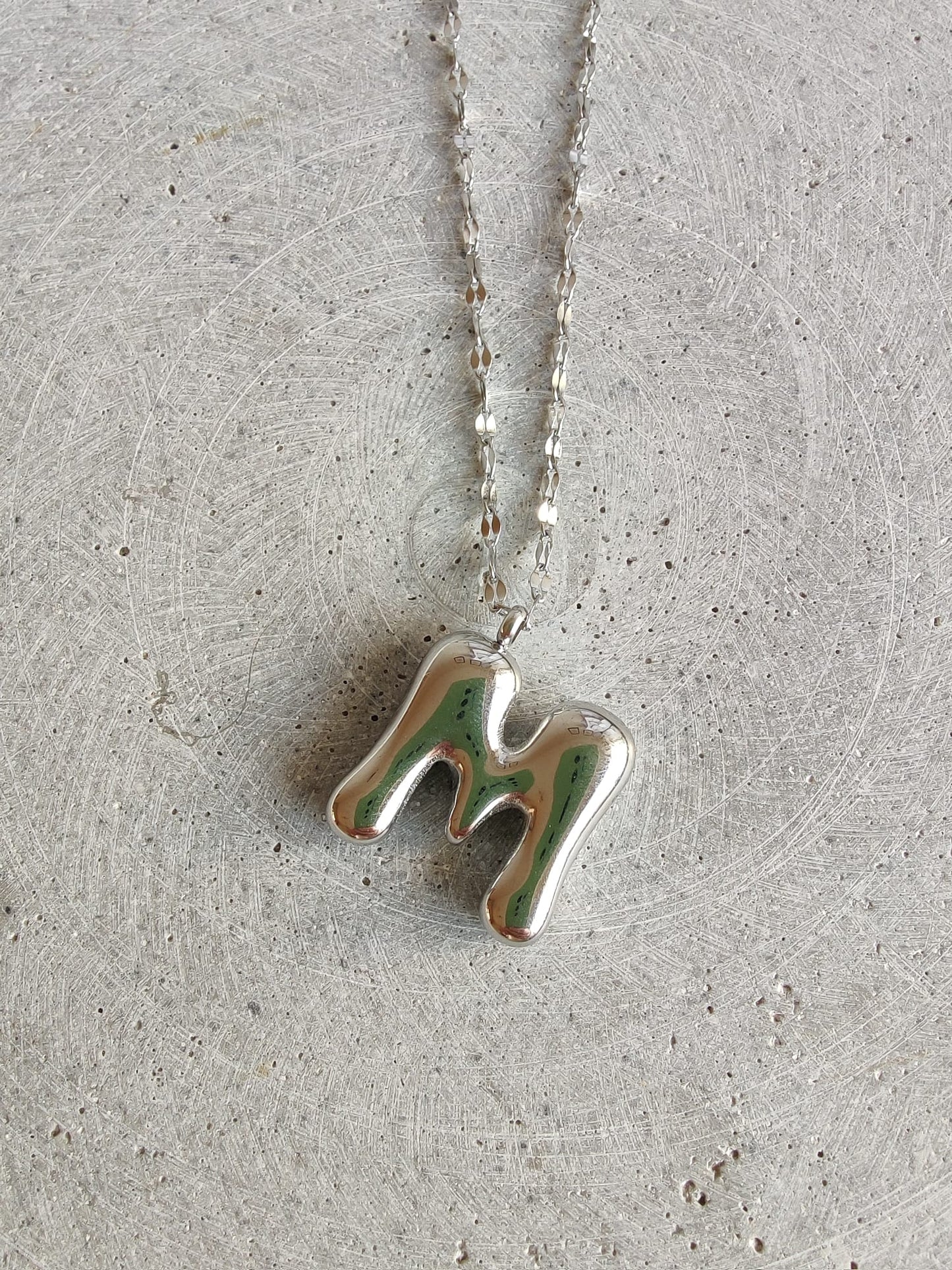 Silver Bubble Initial Letter Stainless Steel Necklace