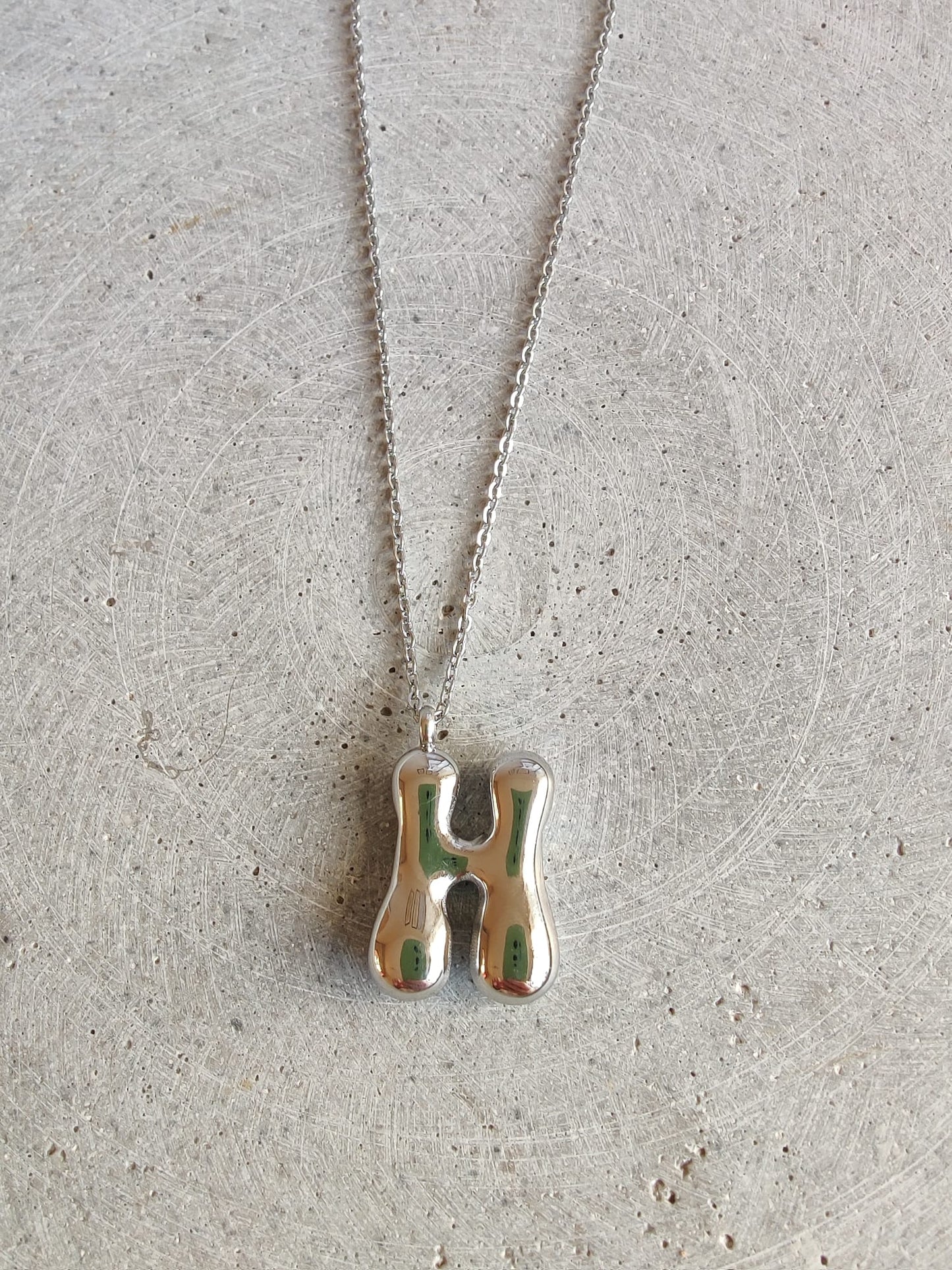 Silver Bubble Initial Letter Stainless Steel Necklace