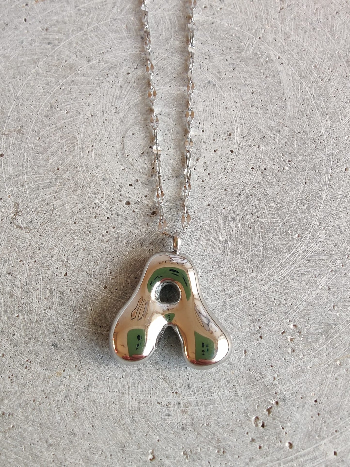 Silver Bubble Initial Letter Stainless Steel Necklace