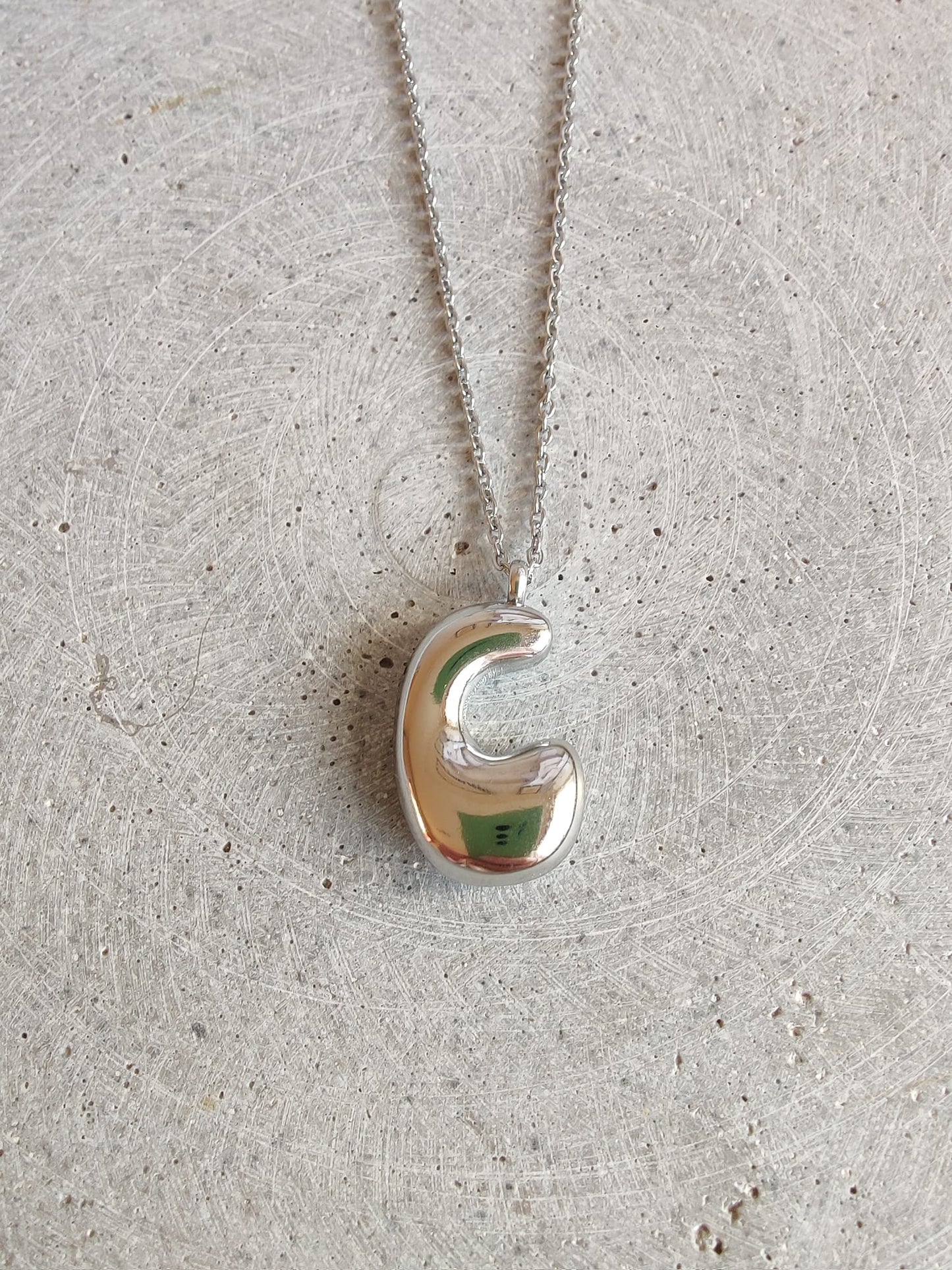 Silver Bubble Initial Letter Stainless Steel Necklace