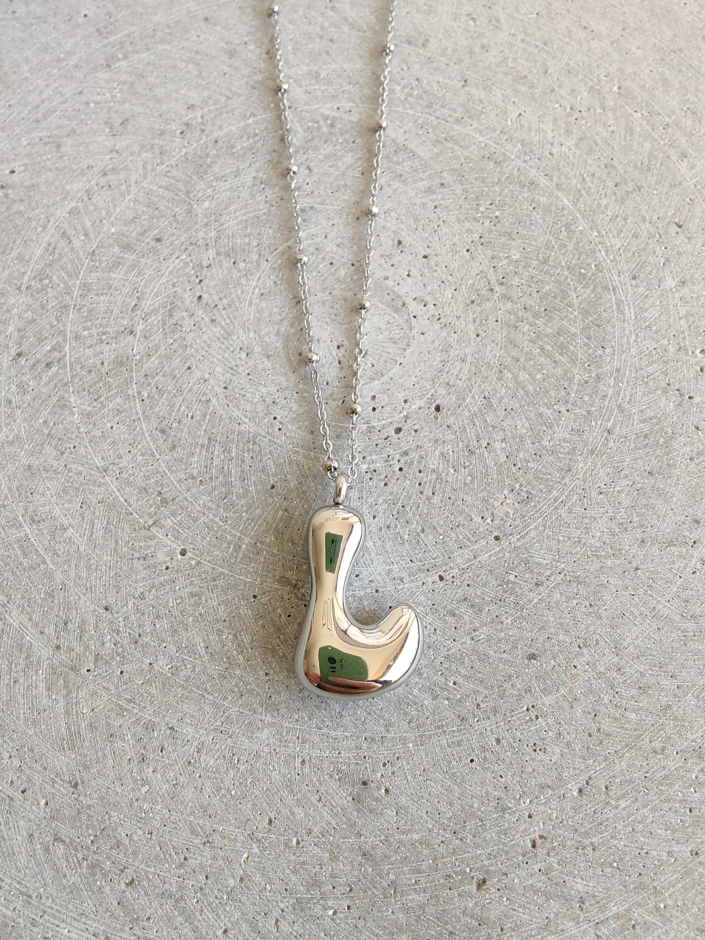 Silver Bubble Initial Letter Stainless Steel Necklace