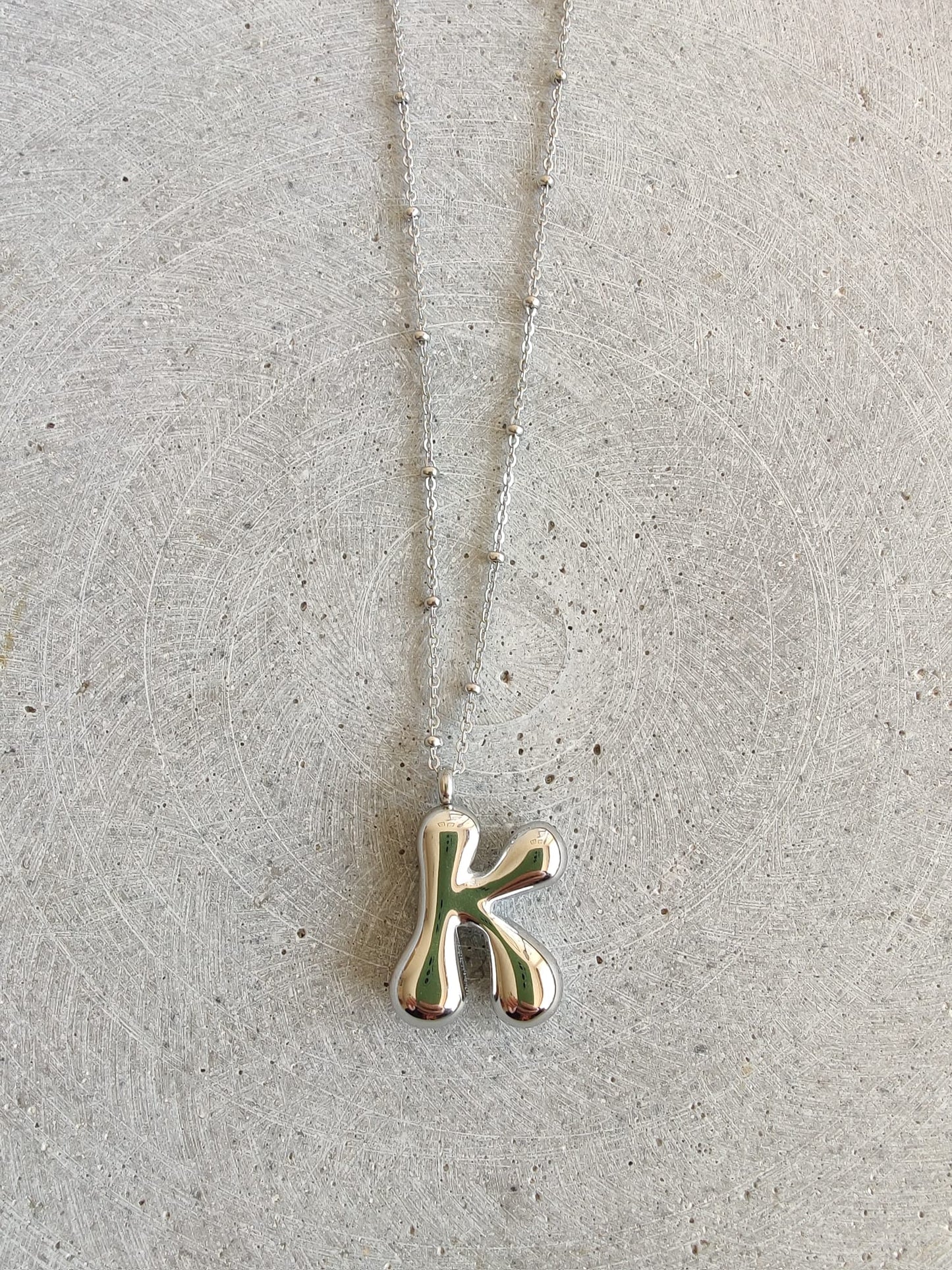 Silver Bubble Initial Letter Stainless Steel Necklace