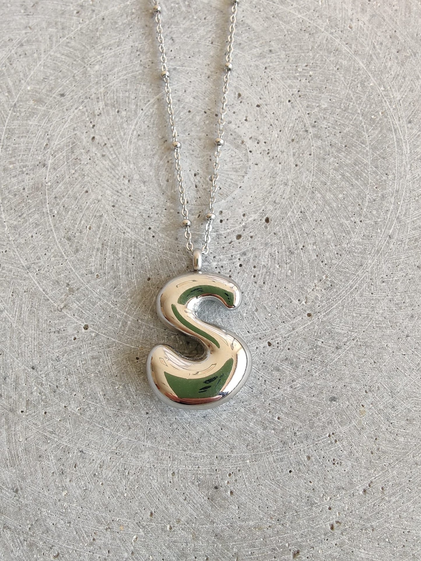 Silver Bubble Initial Letter Stainless Steel Necklace