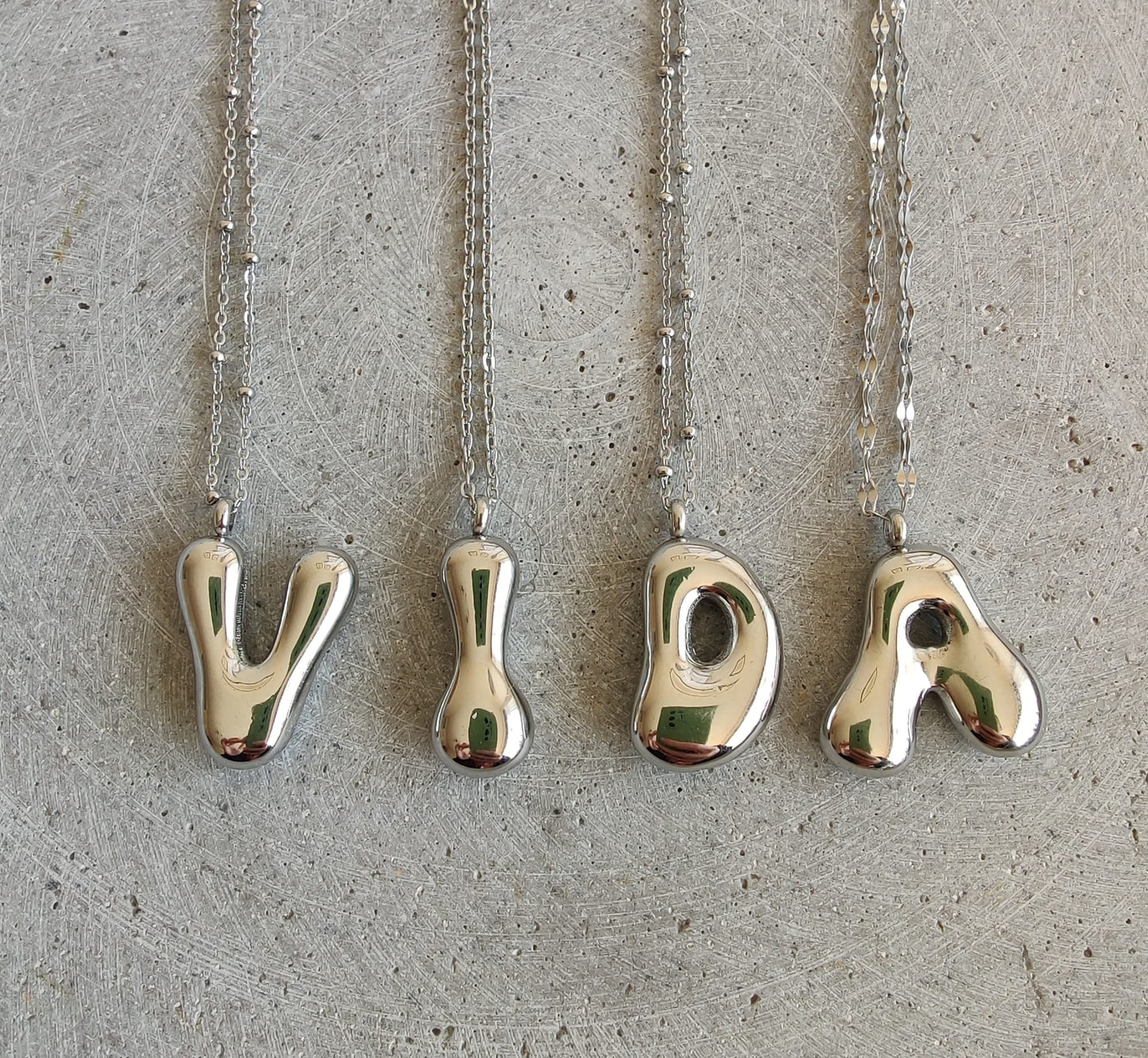 Silver Bubble Initial Letter Stainless Steel Necklace