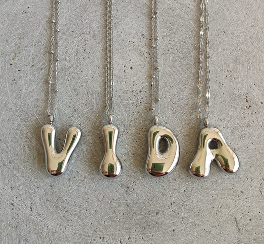 Silver Bubble Initial Letter Stainless Steel Necklace