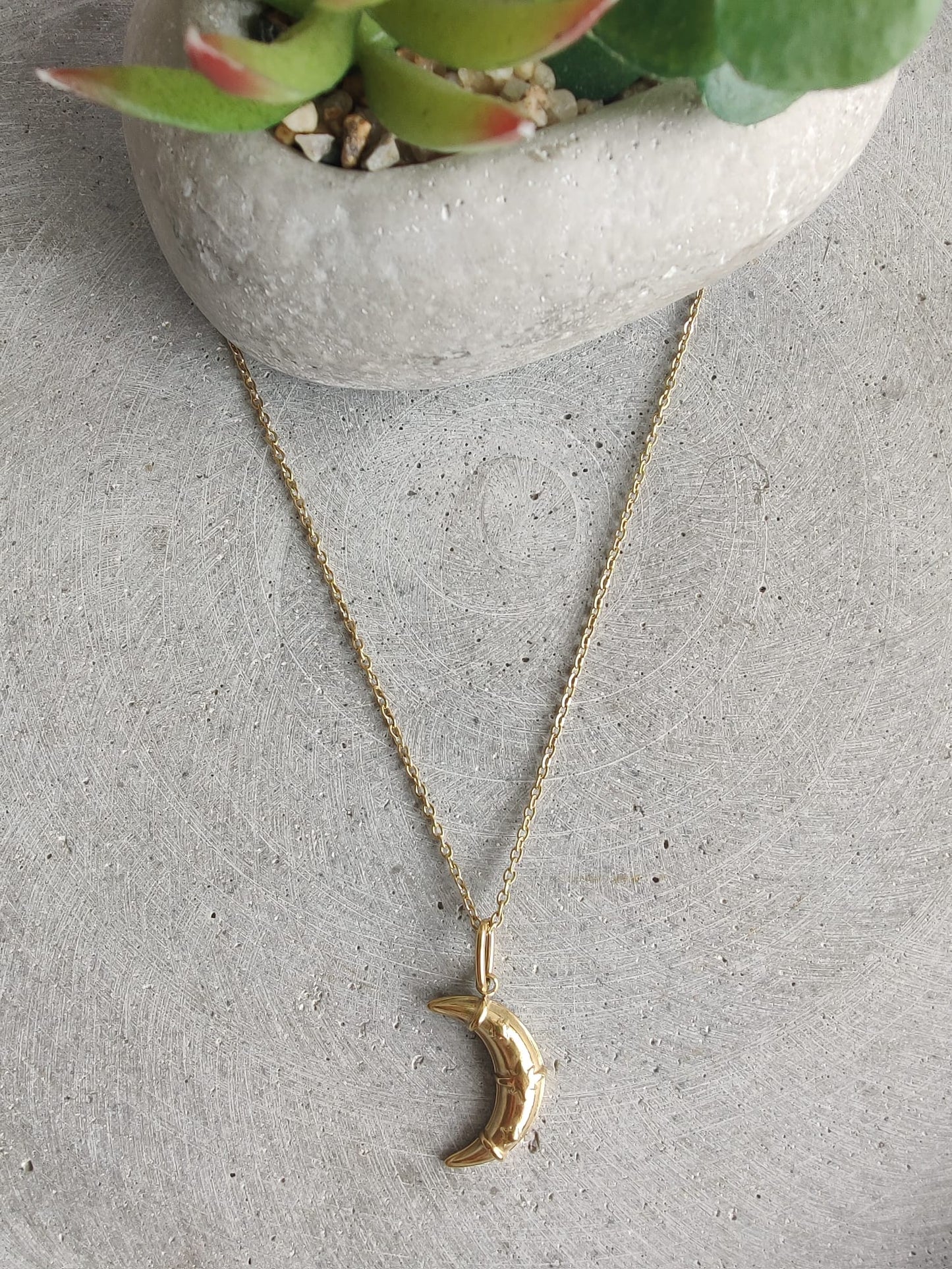 Moon With Star Detail Gold Tone Stainless Steel Necklace