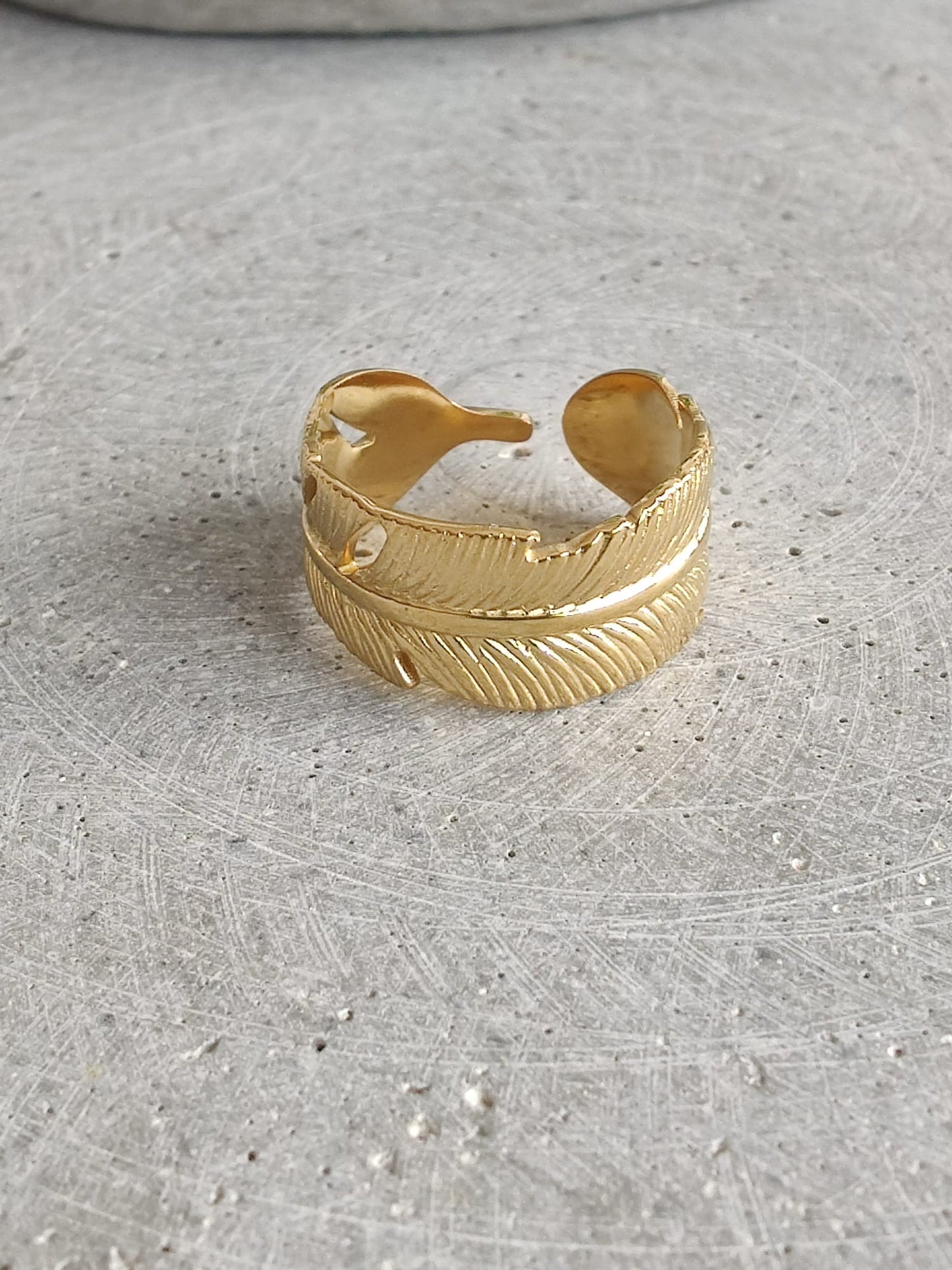 Feather Gold Tone Stainless Steel Adjustable Ring