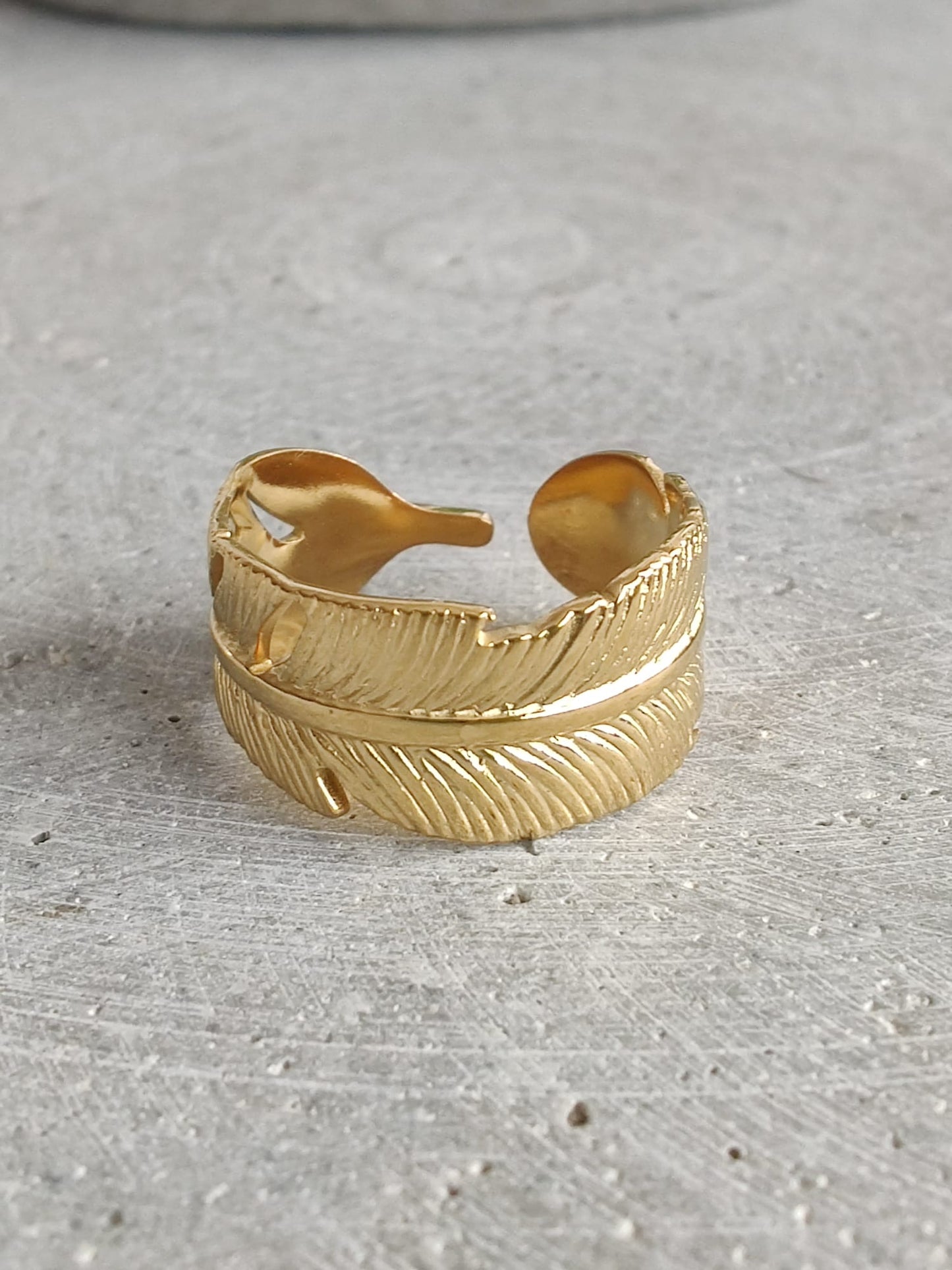 Feather Gold Tone Stainless Steel Adjustable Ring