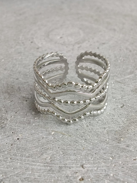 Layered Zig Zag Stainless Steel Adjustable Ring